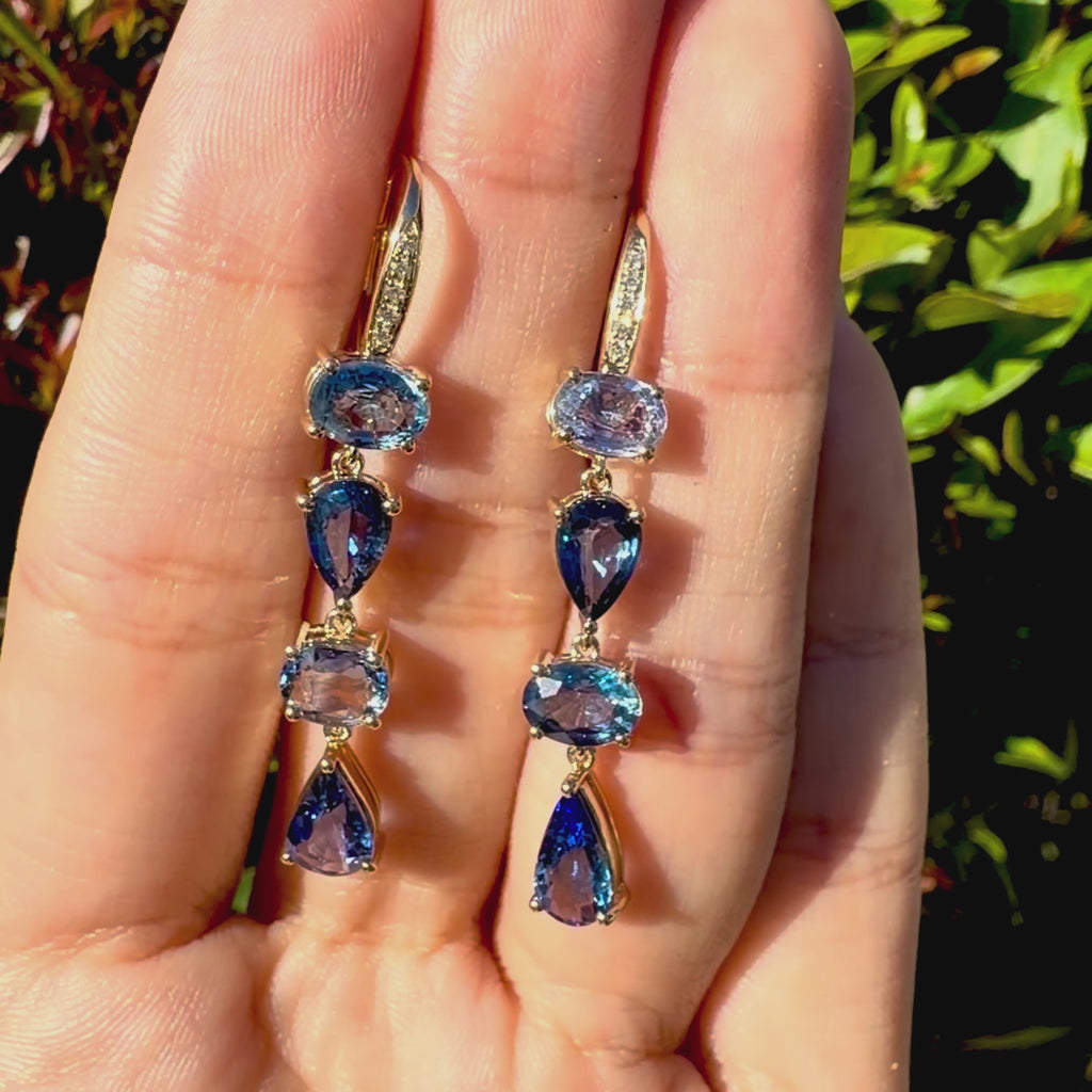 14k yellow gold Garden Melody 6.26 ctw Natural Sapphire & Diamond Drop Earrings (One-of-a-Kind)