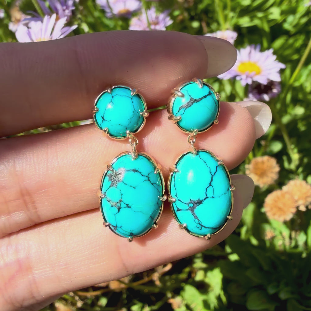 kai fine jewelry Garden Melody natural 9.96 ctw Natural Turquoise Drop Earrings in 14k yellow gold (One-of-a-Kind)