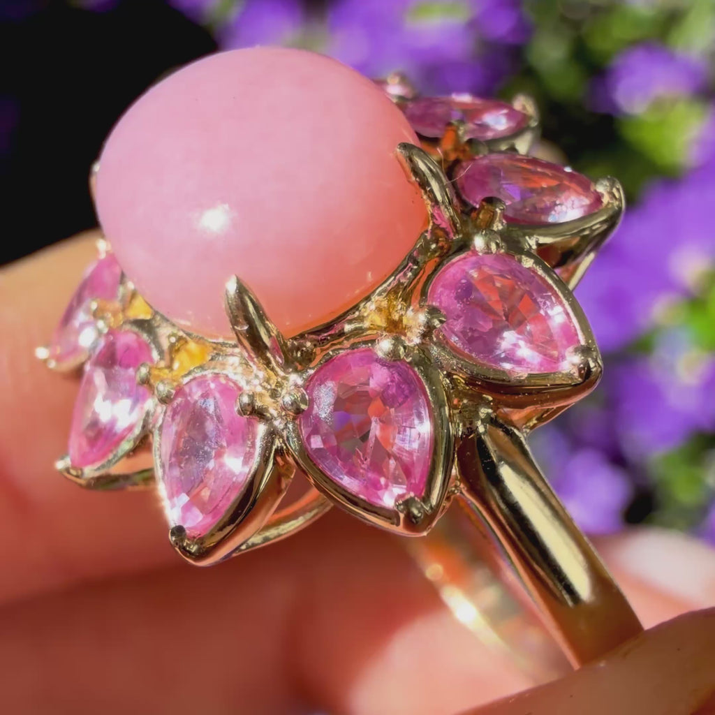 Bloom Halo 4.20ctw Natural Pink Opal & Pink Sapphire East-West Ring (One-of-a-Kind)
