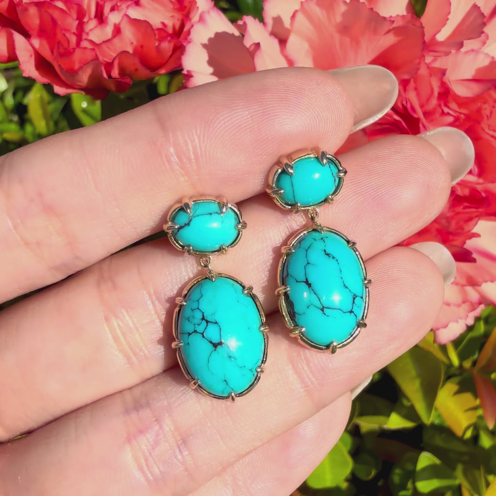 14k yellow gold Aurea 8.80 ctw Natural Turquoise Drop Earrings (One-of-a-Kind)