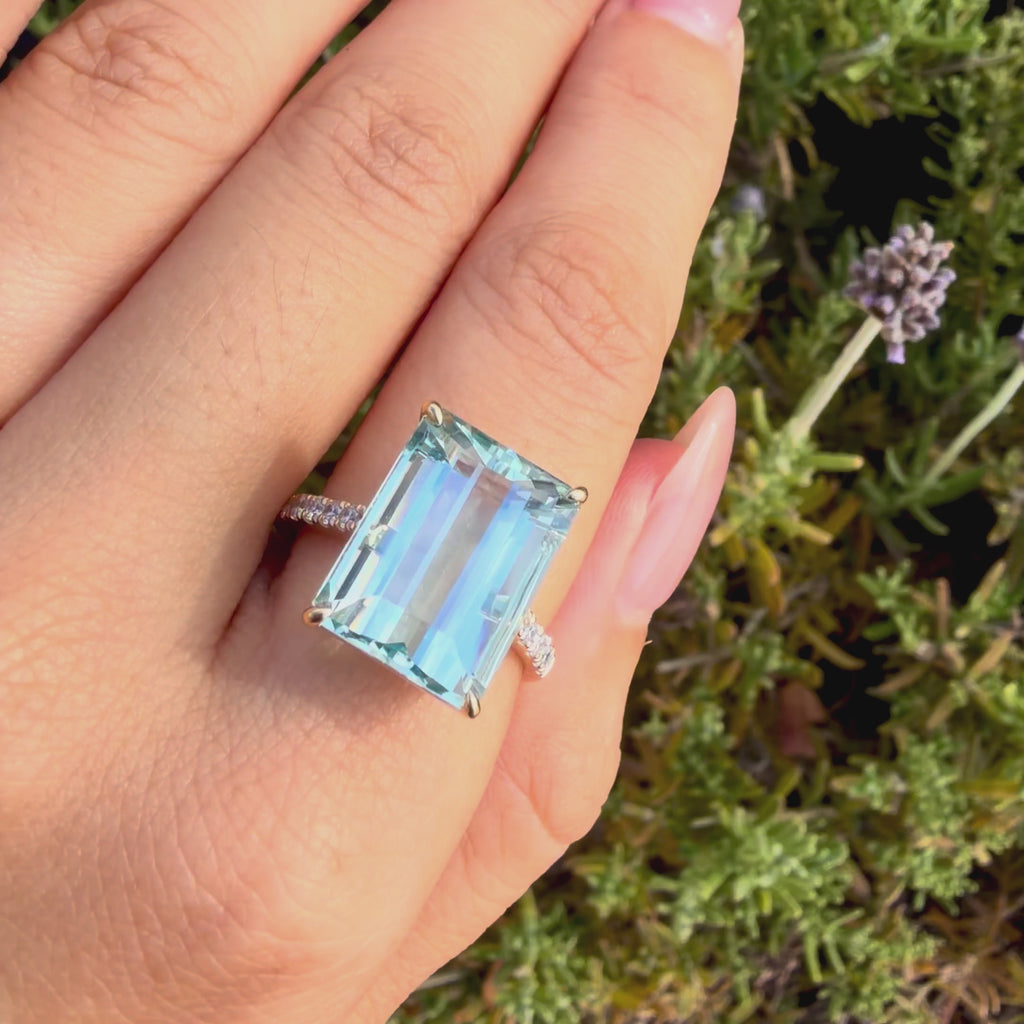 kai fine jewelry 14k yellow gold Radiant 9.28 ctw AIGS Certified Santa Maria Aquamarine & Diamond Ring (One-of-a-Kind) 