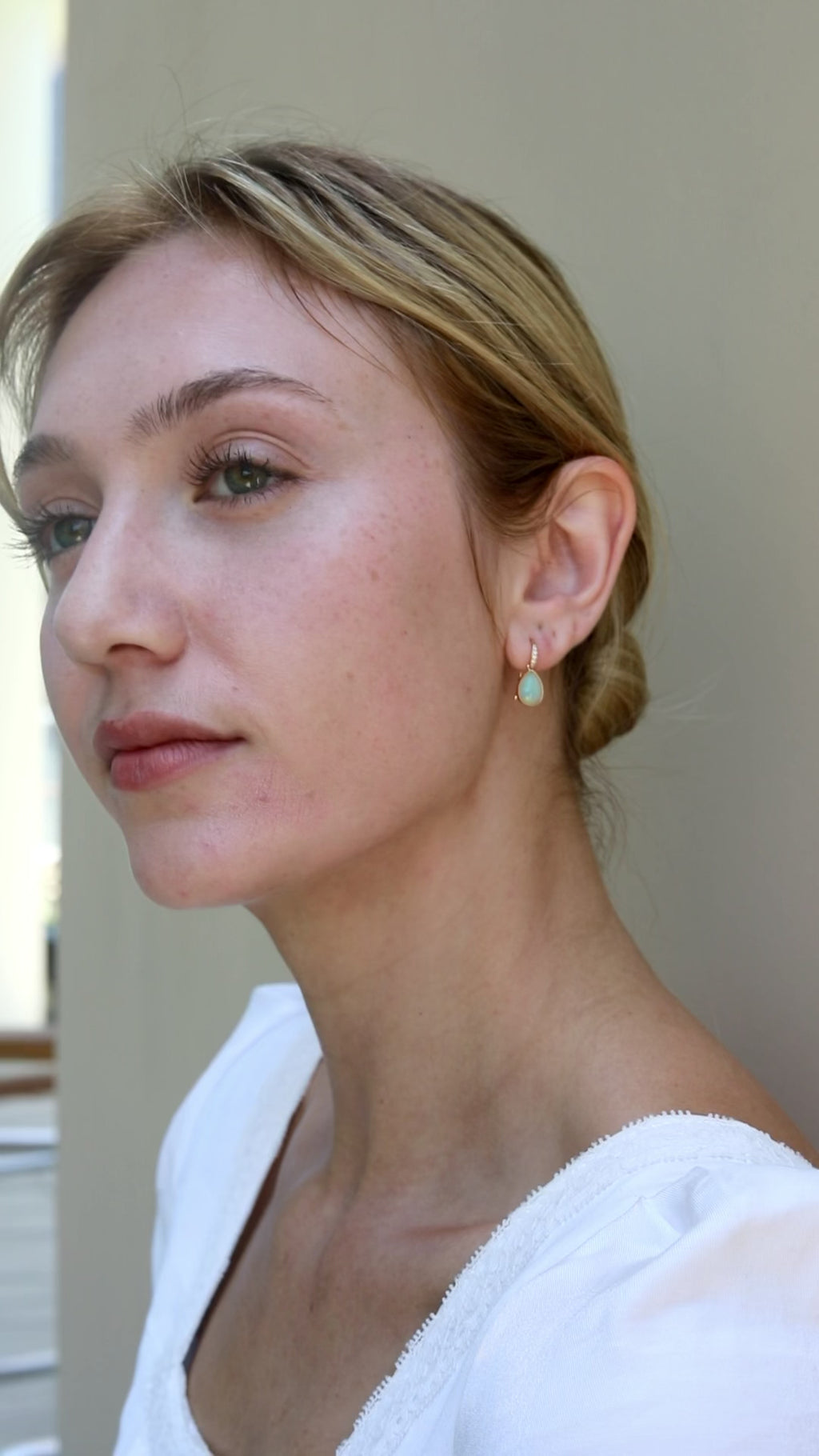 Aurora Pear Natural Fire Opal Diamond Drop Earrings 14k yellow gold