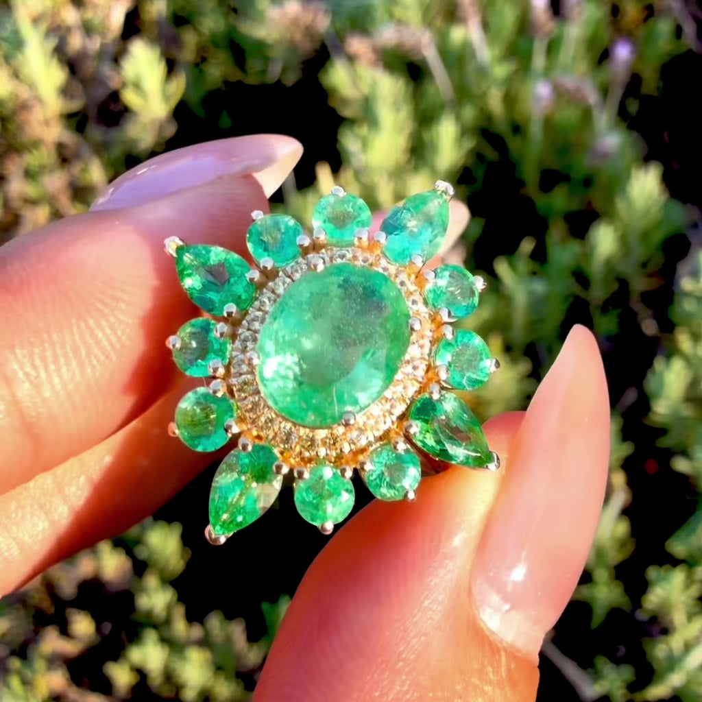 14k yellow gold Stellara 3.95 ctw AIGS Certified Natural Emerald & Sapphire Ring (One-of-a-Kind)