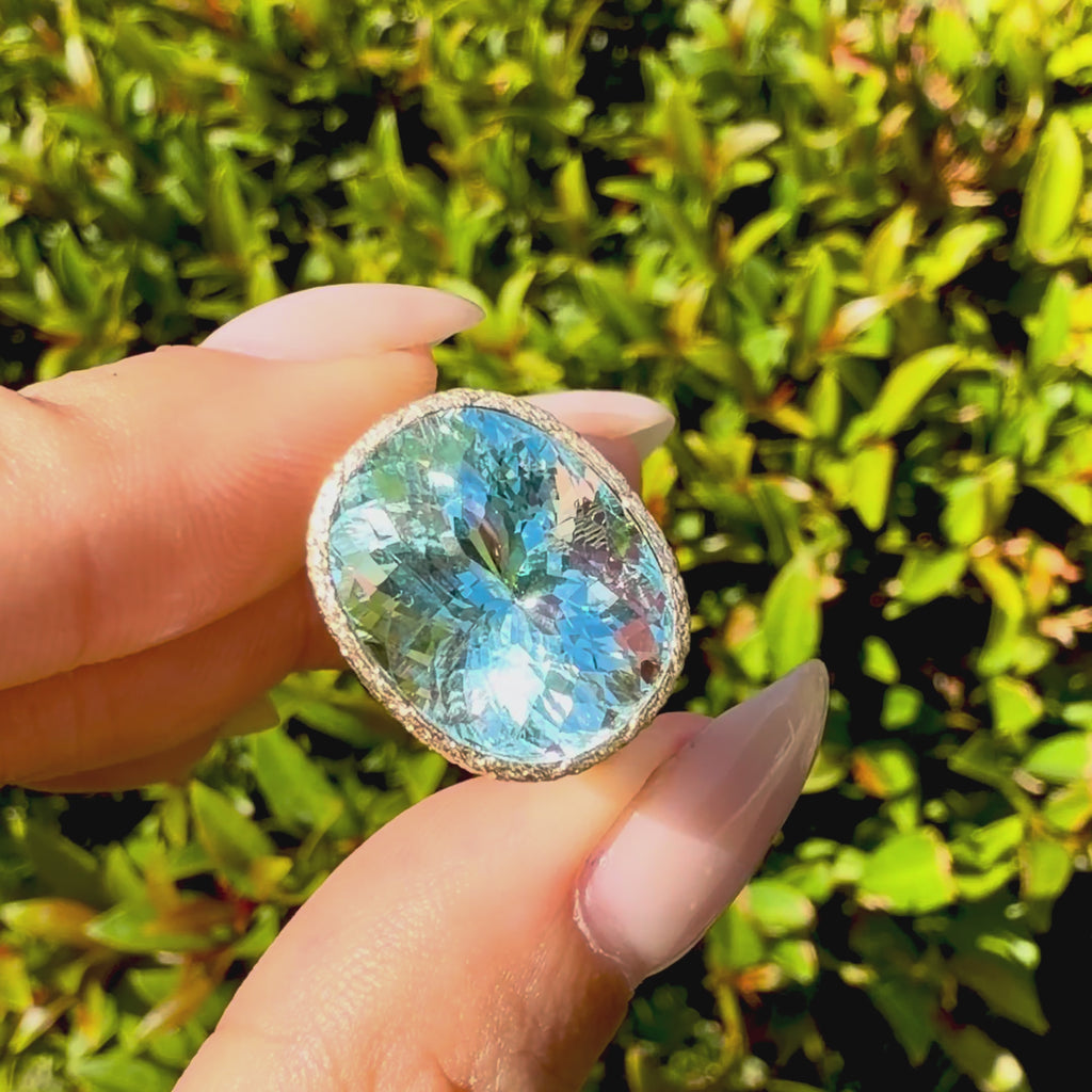  14k yellow gold Aria Arch 8.53 ct AIGS Certified Natural Aquamarine East-West Ring (One-of-a-Kind)