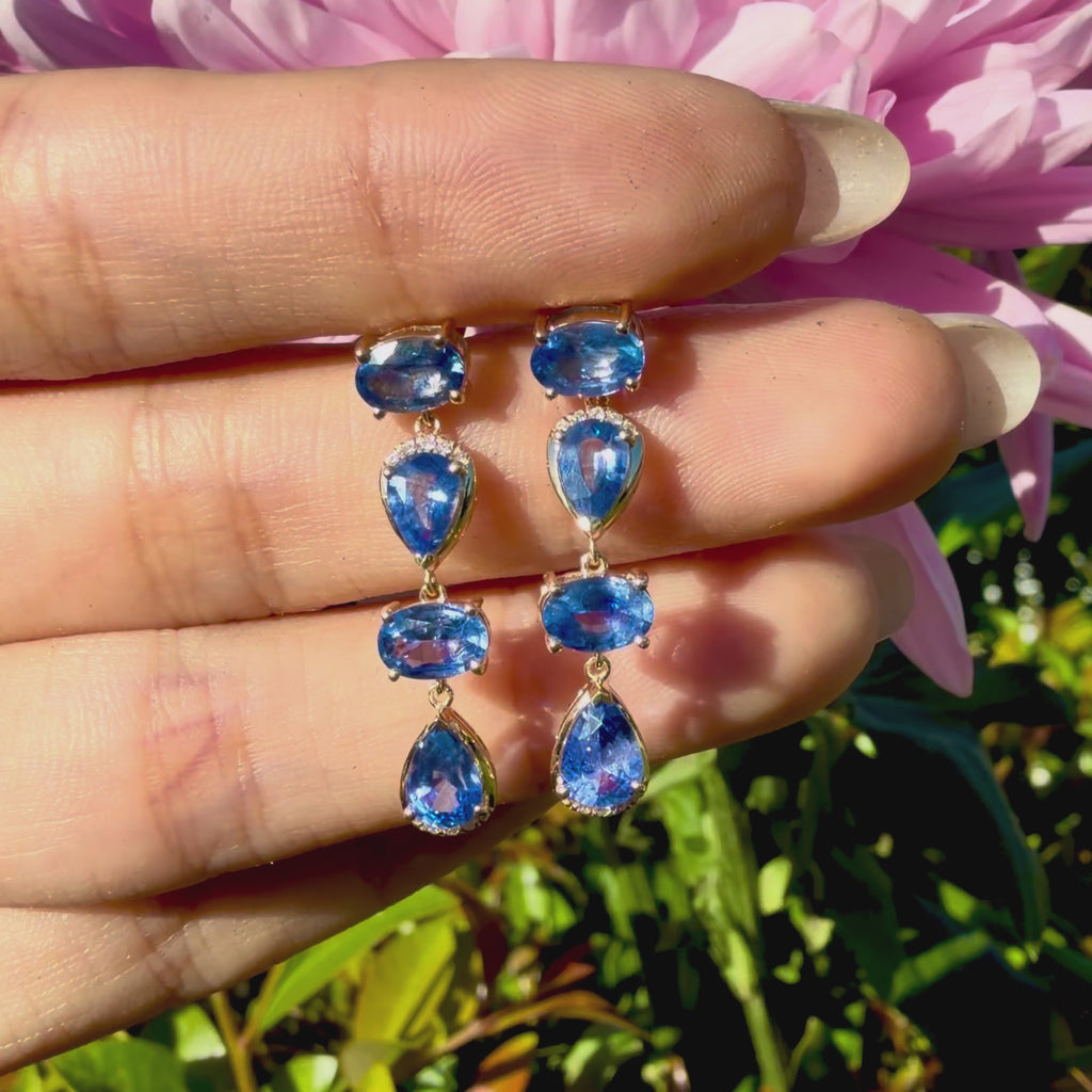 14k yellow gold Garden Melody 4.14 ctw Natural Blue Sapphire & Diamond Drop Earrings (One-of-a-Kind)