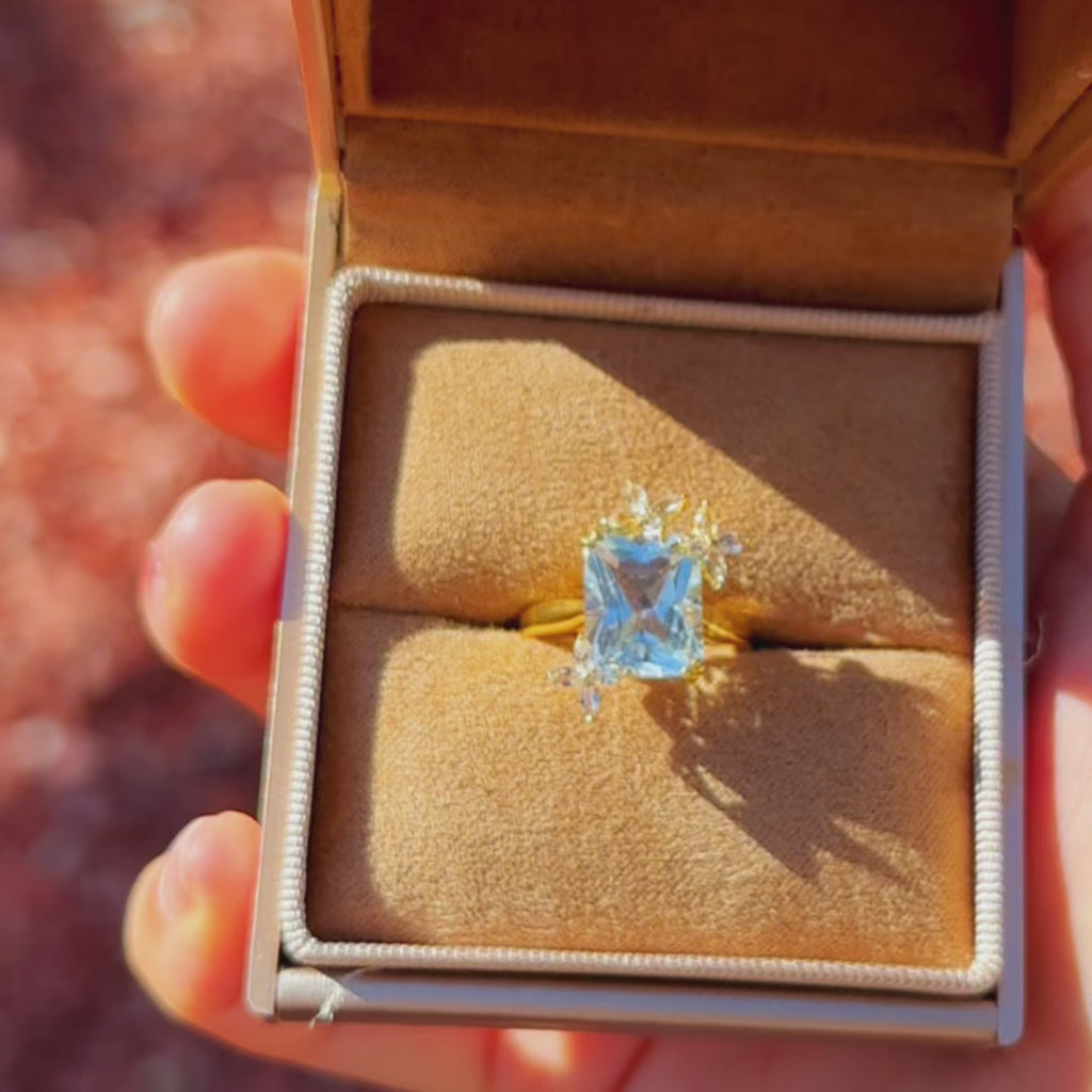 video display yellow gold topaz white sapphire cocktail ring