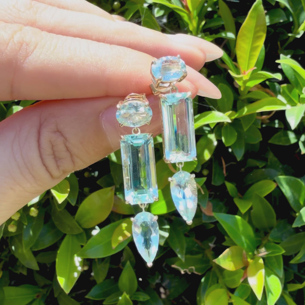 Garden Melody 9.60 ctw Natural Aquamarine Drop Earrings (One-of-a-Kind)