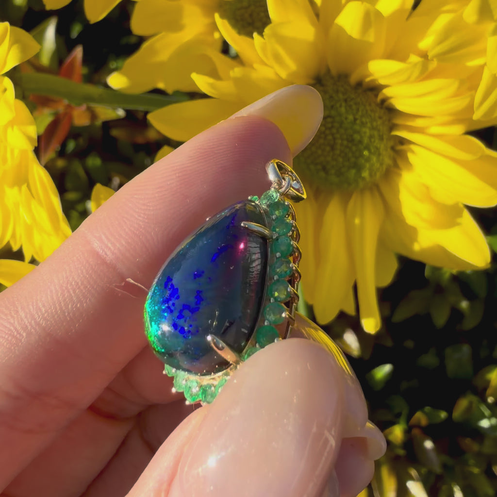 14k yellow gold Eden Halo 7.45 ctw Natural Black Opal & Diamond Lock Paperclip Chain Necklace (One-of-a-Kind)