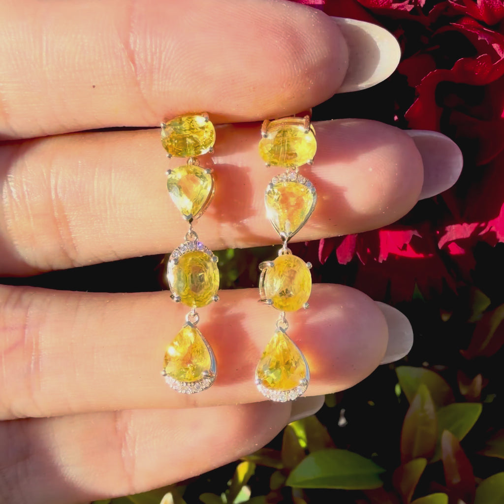 14k yellow gold Garden Melody 6.74 ctw Natural Yellow Sapphire & Diamond Drop Earrings (One-of-a-Kind)