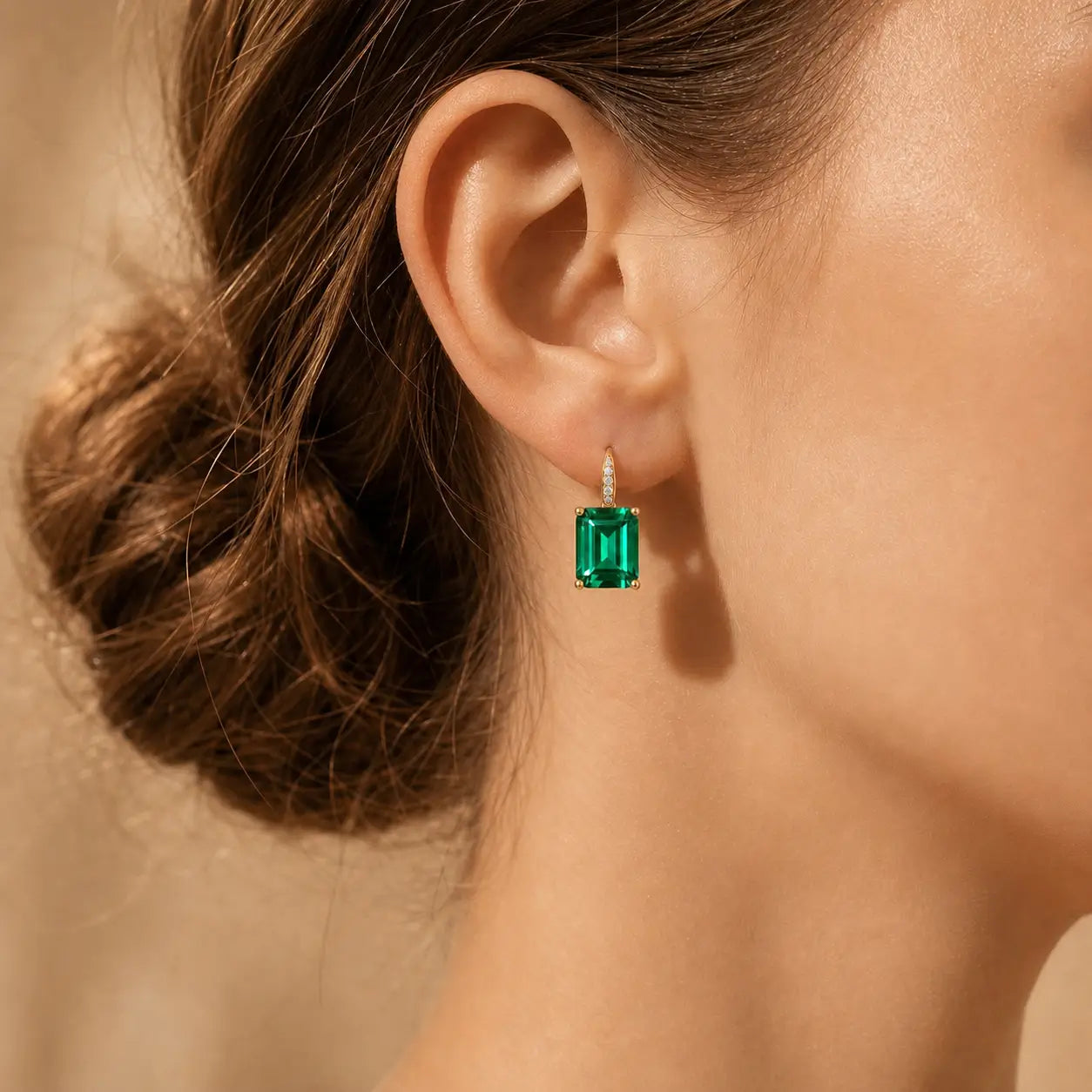 Radiant 6.85ctw Lab-Grown Emerald Diamond Drop Earrings in 14k yellow gold