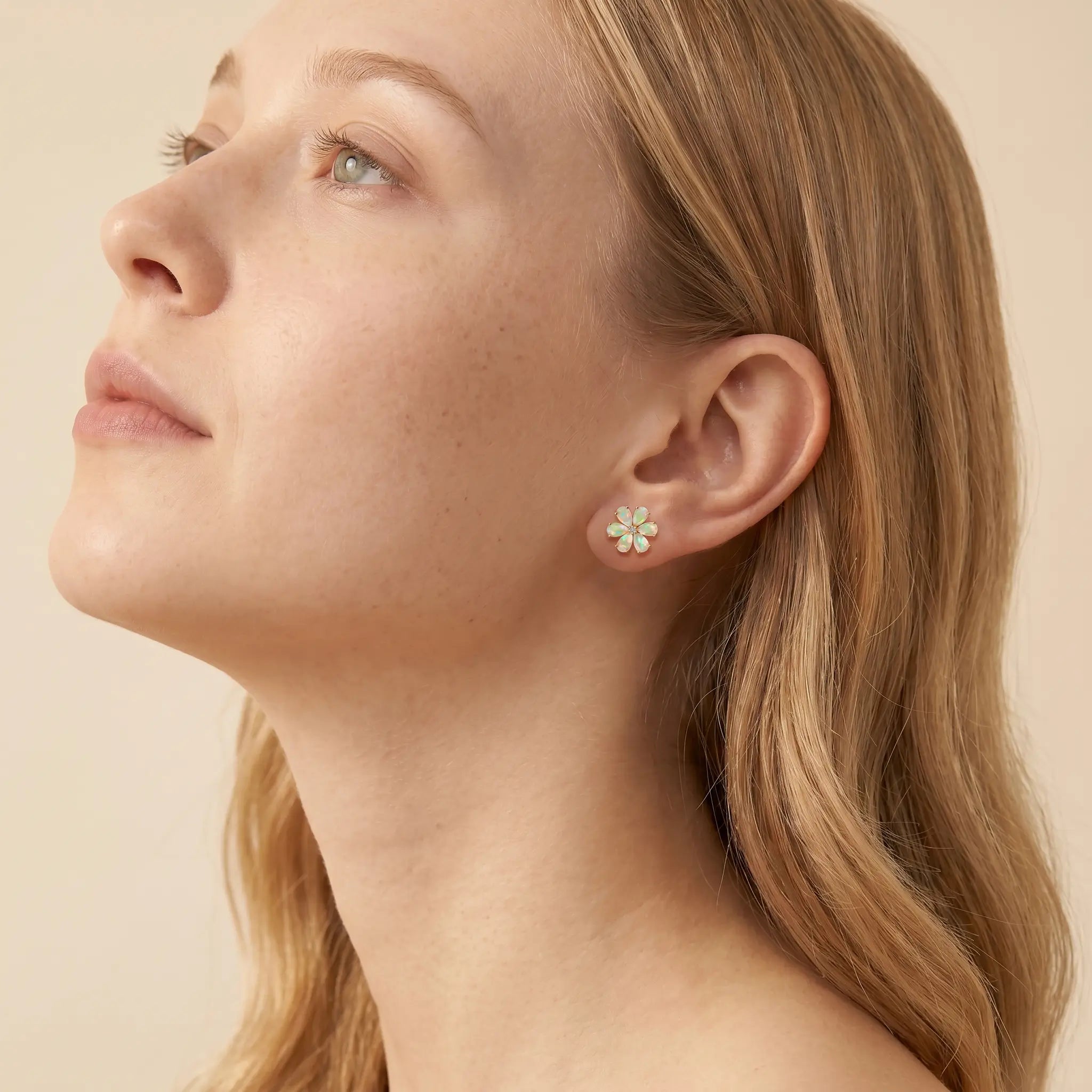 Flora Natural Fire Opal Diamond Earrings in 14k yellow gold