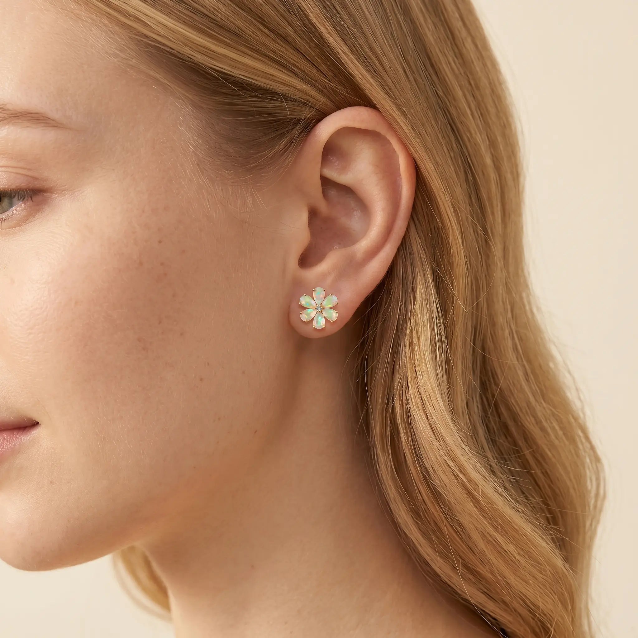 Flora Natural Fire Opal Diamond Earrings in 14k yellow gold
