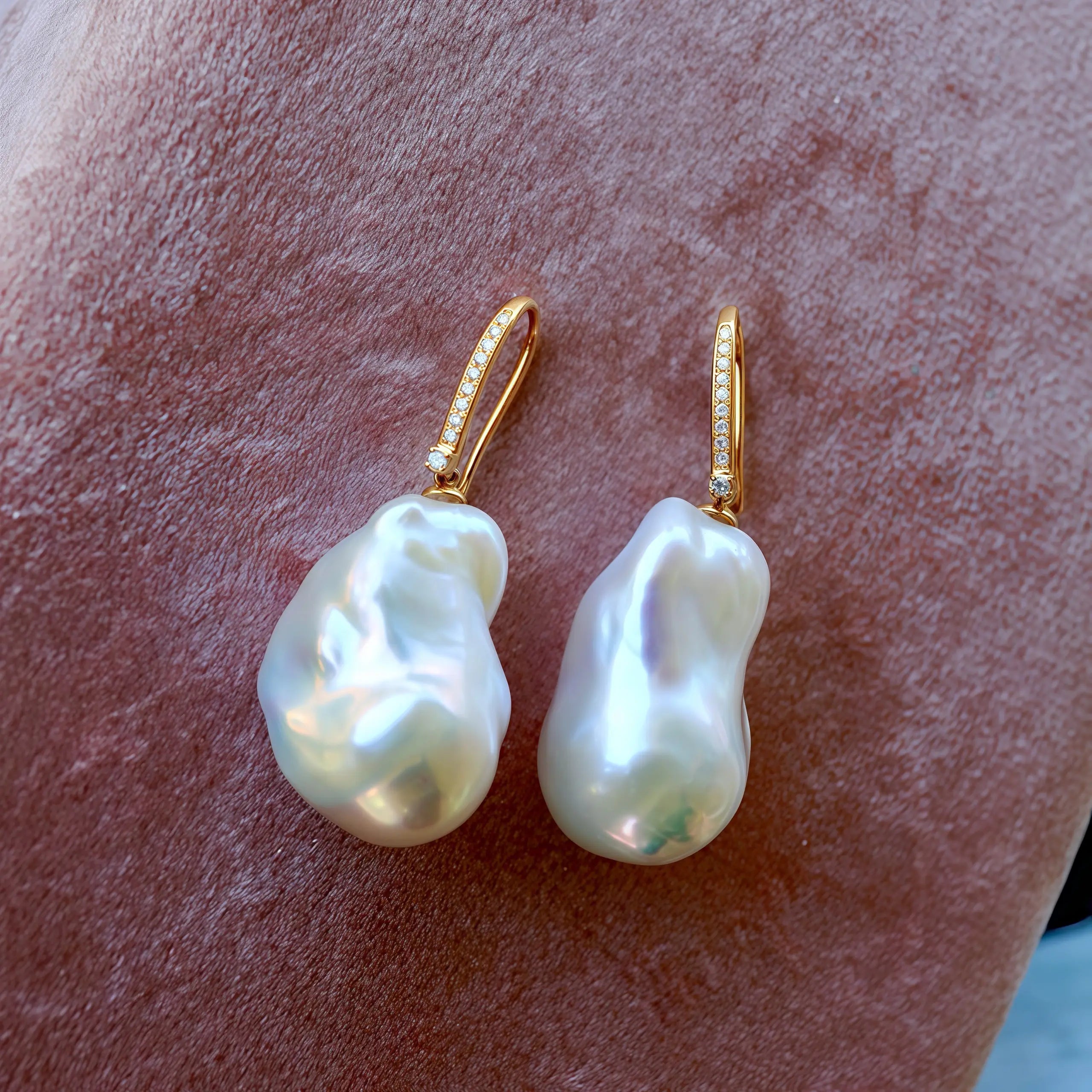 14k solid gold natural diamond Baroque Pearl Convertible Drop Earrings