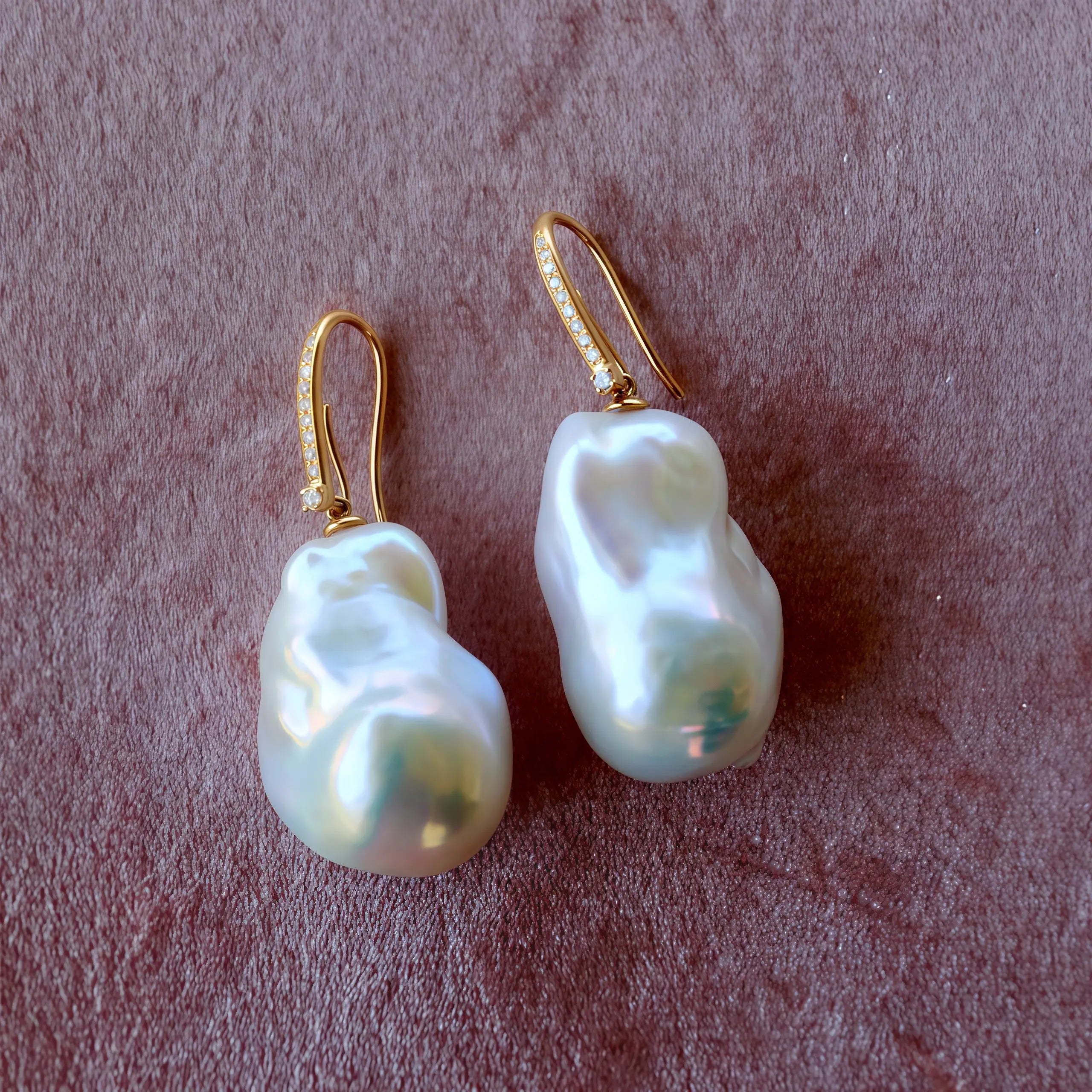 14k solid gold natural diamond Baroque Pearl Convertible Drop Earrings