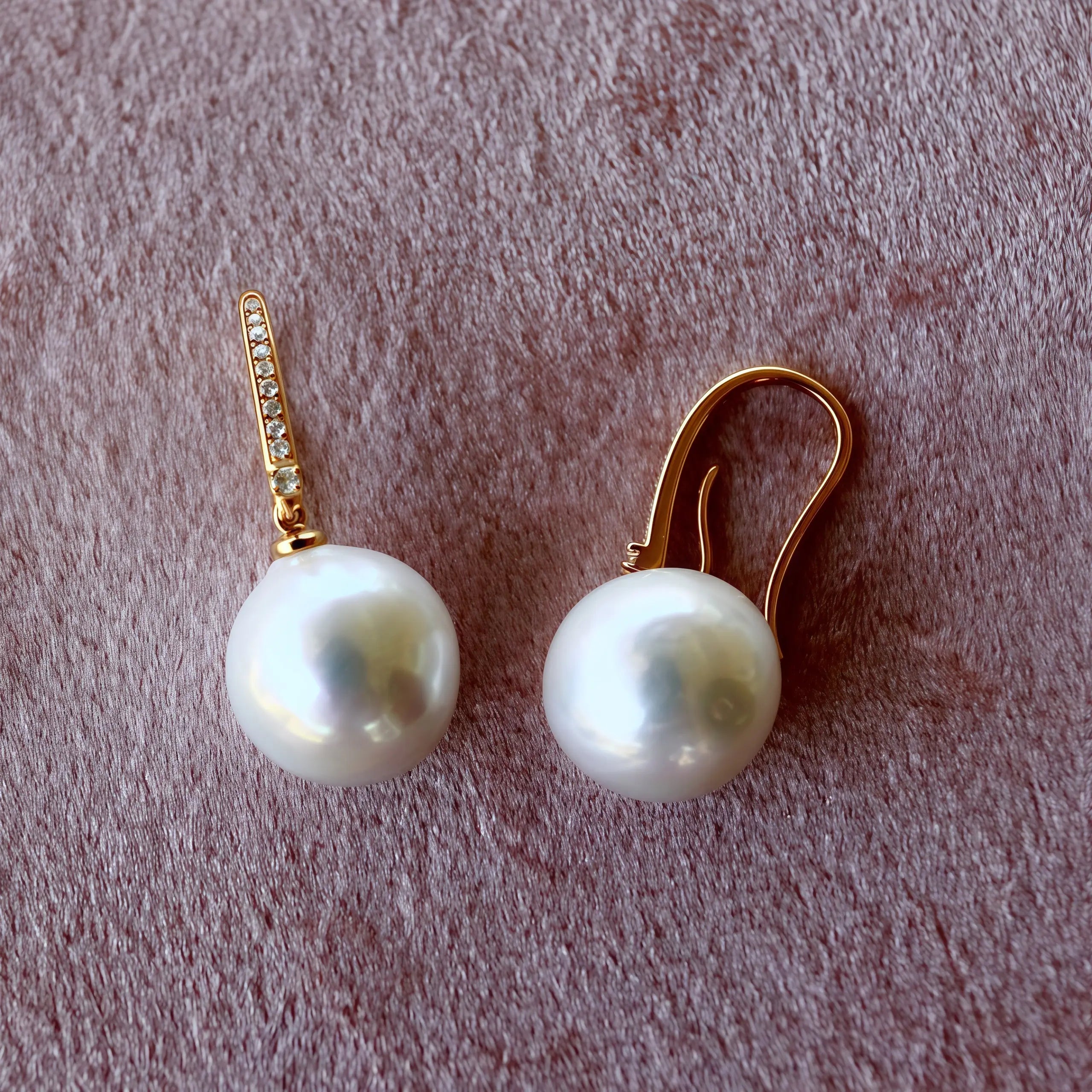 14k yellow gold natural diamond Convertible cultured Round Pearl Drop Earrings
