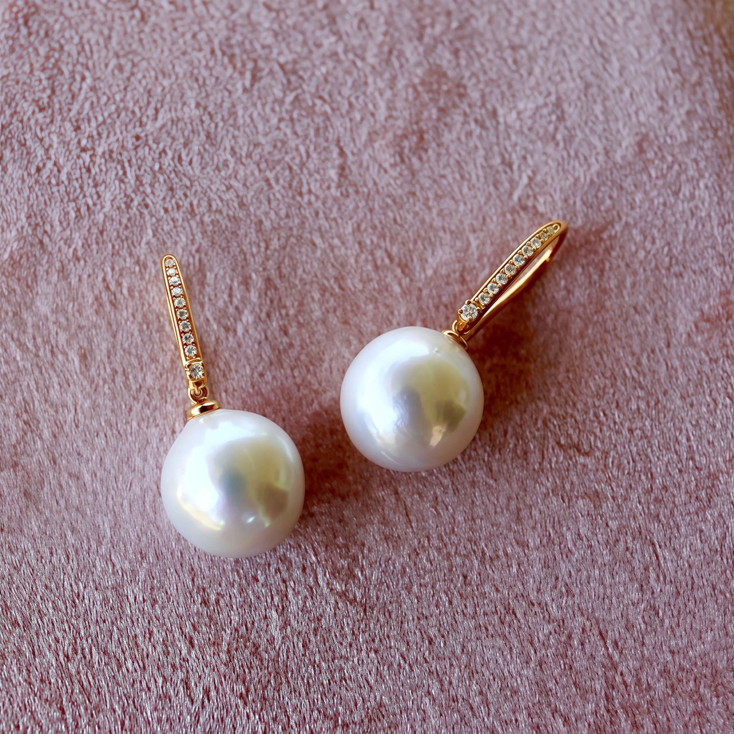 14k yellow gold natural diamond Convertible cultured Round Pearl Drop Earrings