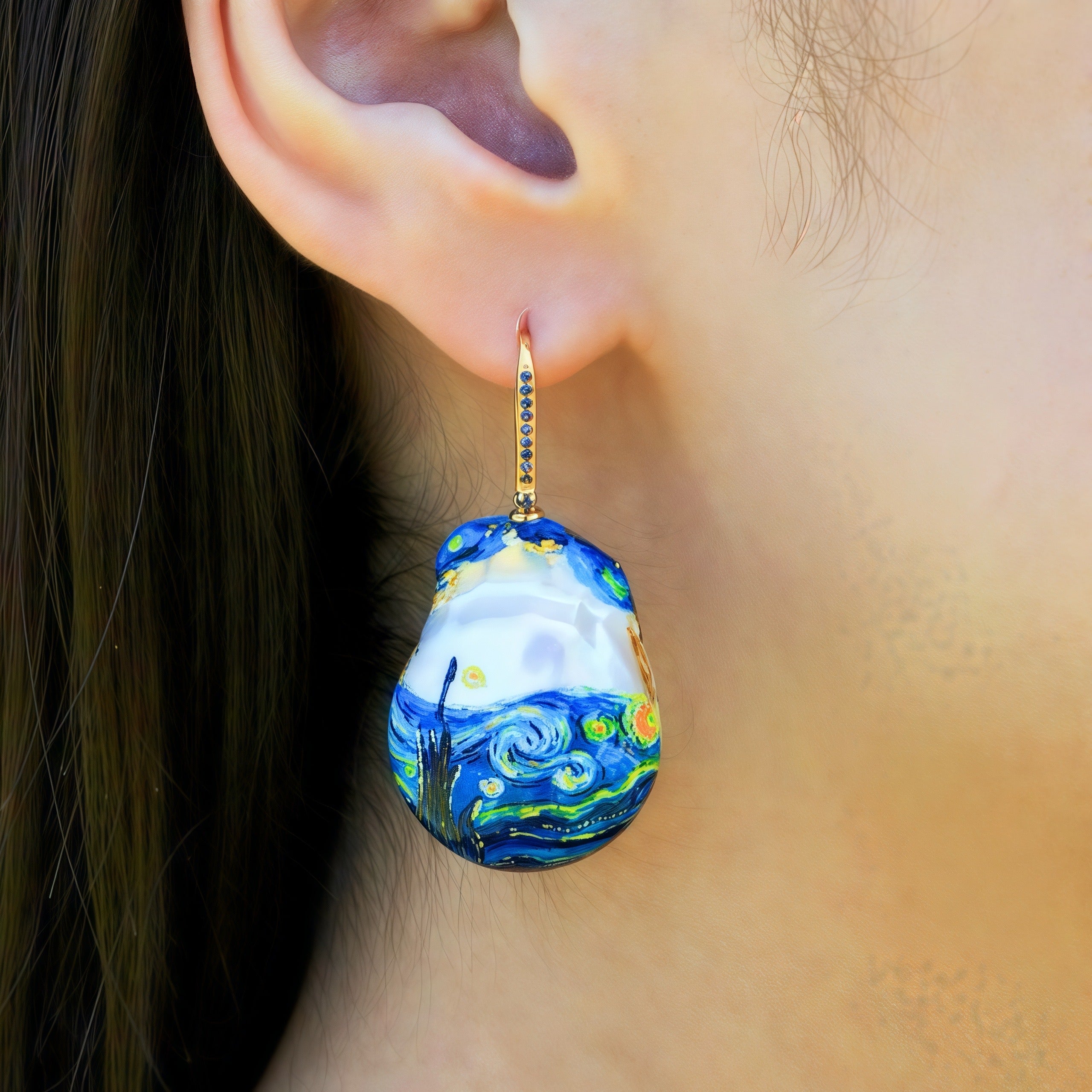 Hand-Painted Starry Night Baroque Pearl Enhancers