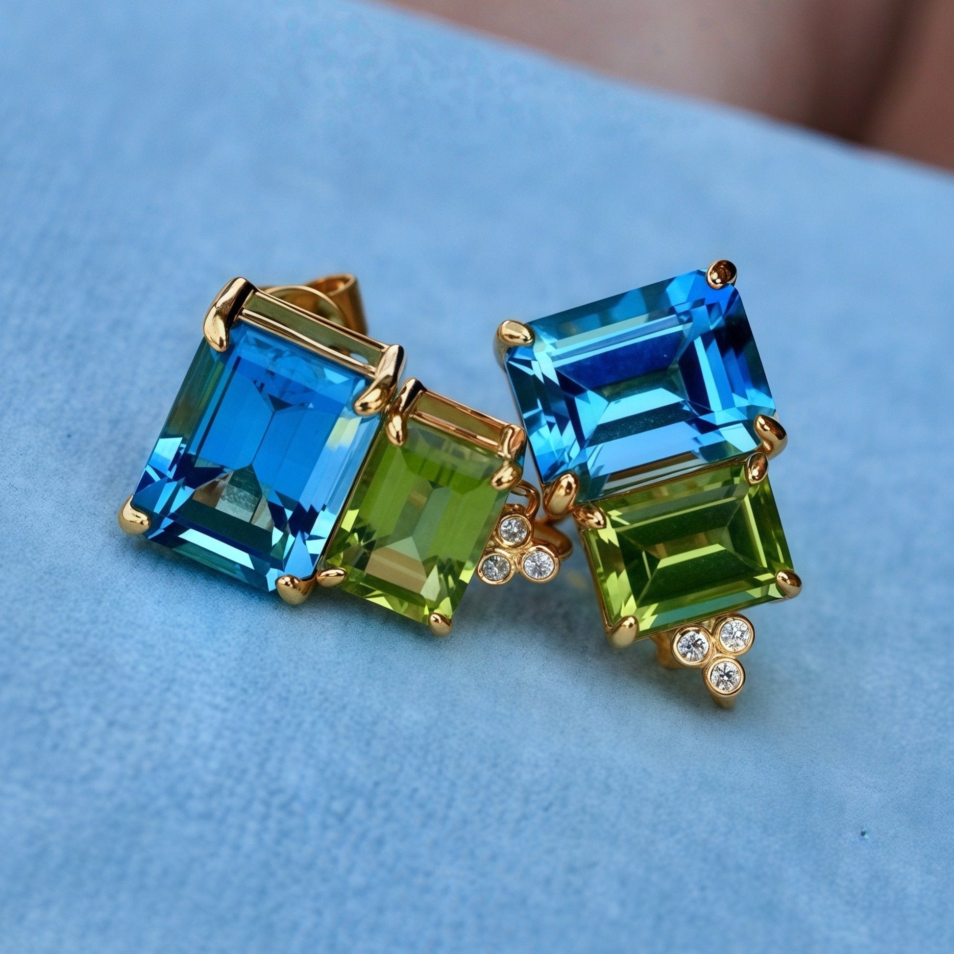 Fortune Natural Topaz Peridot Diamond Earrings 14k yellow gold