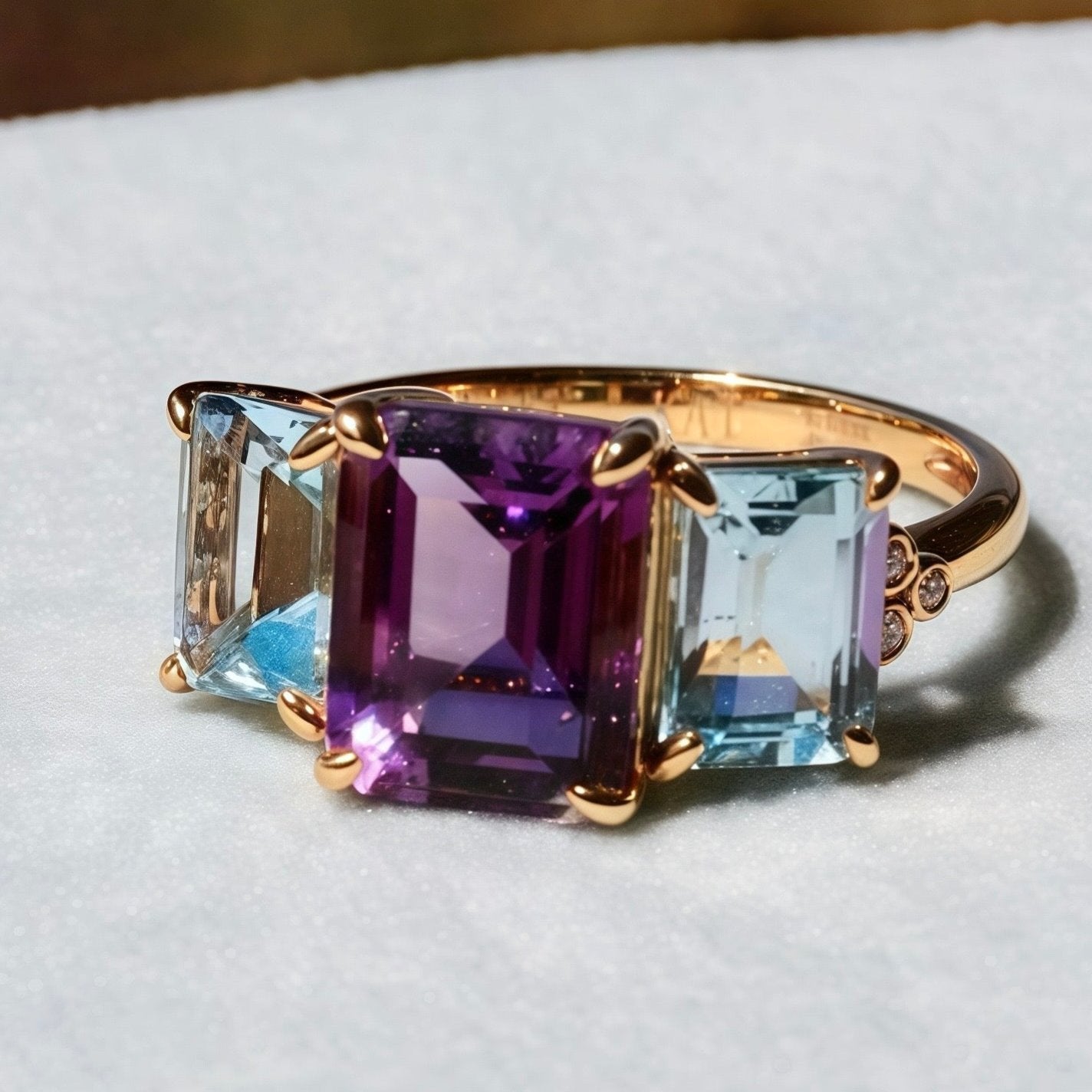 Fortune Amethyst Topaz Diamond Three-Stone Ring