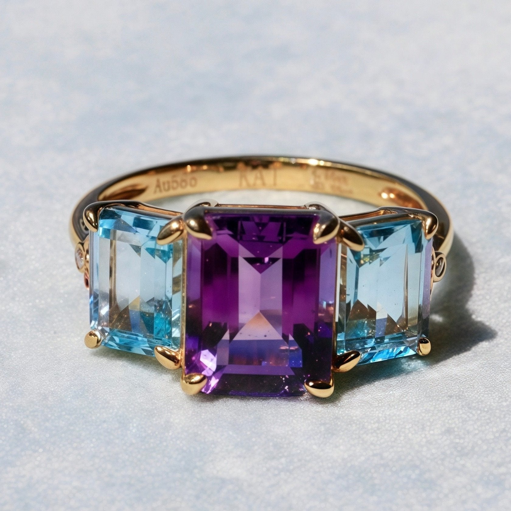 Fortune Amethyst Topaz Diamond Three-Stone Ring