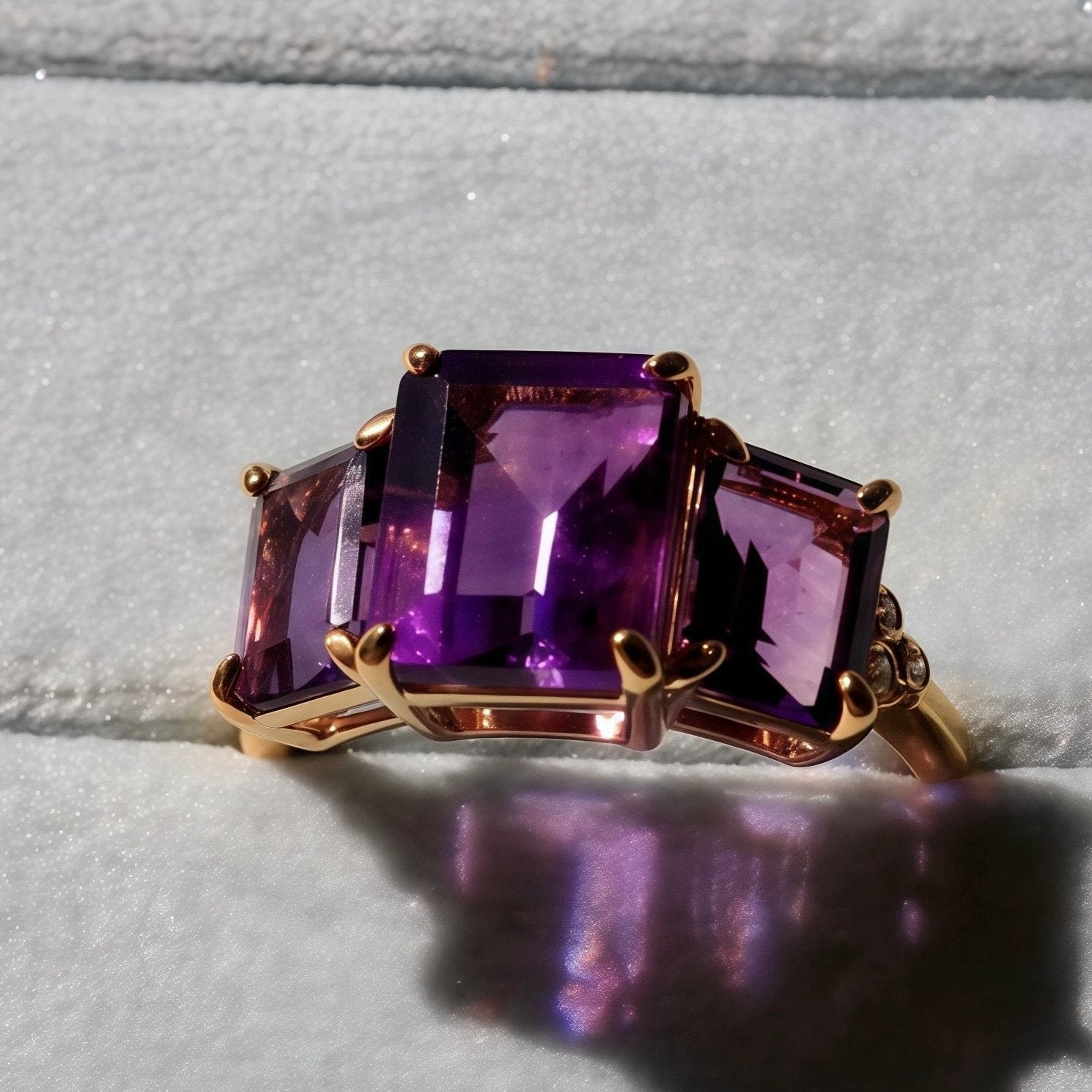 Fortune Amethyst Diamond Three-Stone Ring