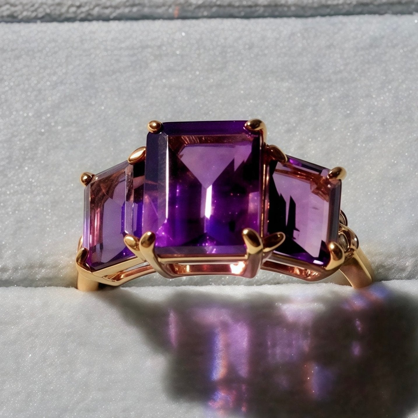 Fortune Amethyst Diamond Three-Stone Ring