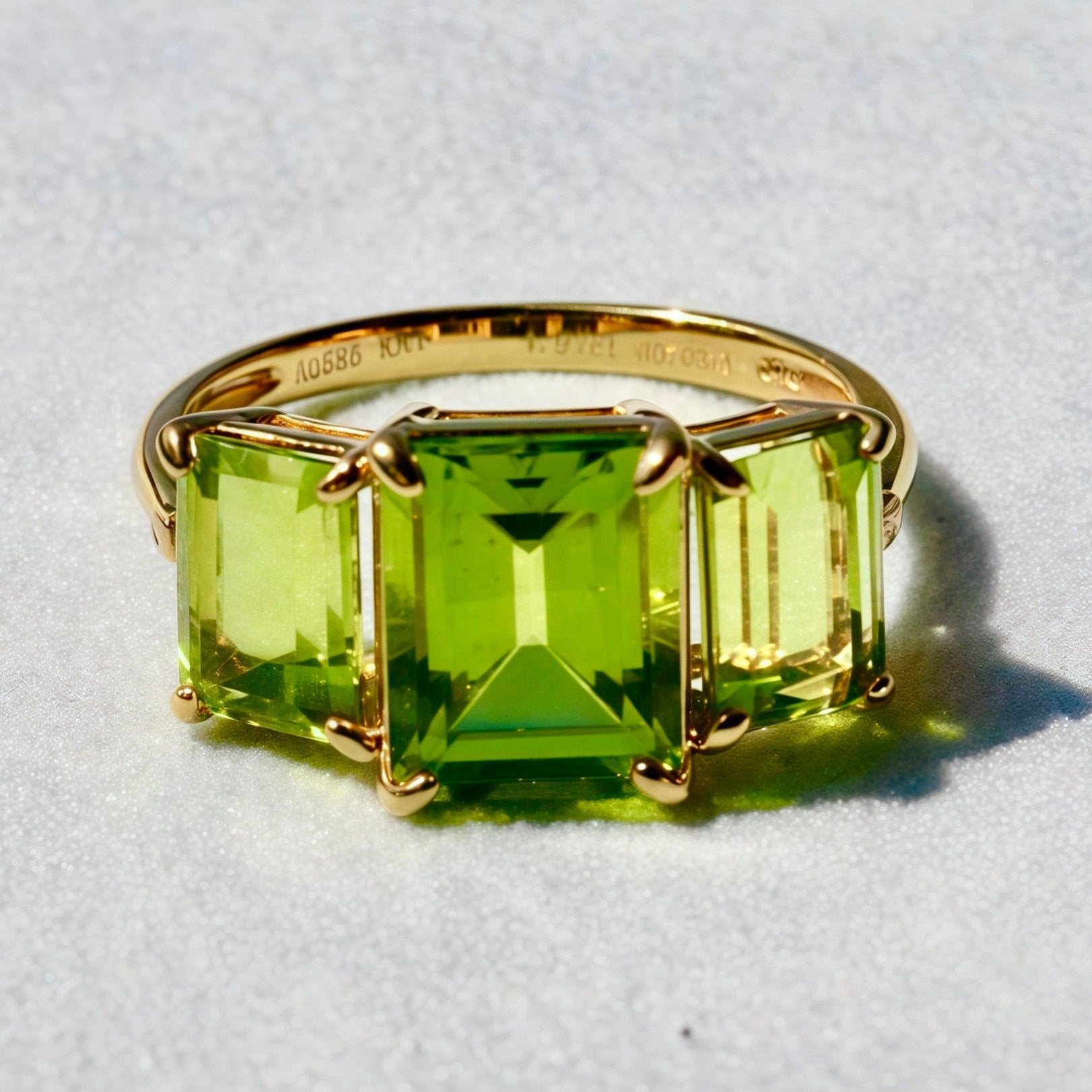 Fortune Peridot Diamond Three-Stone Ring