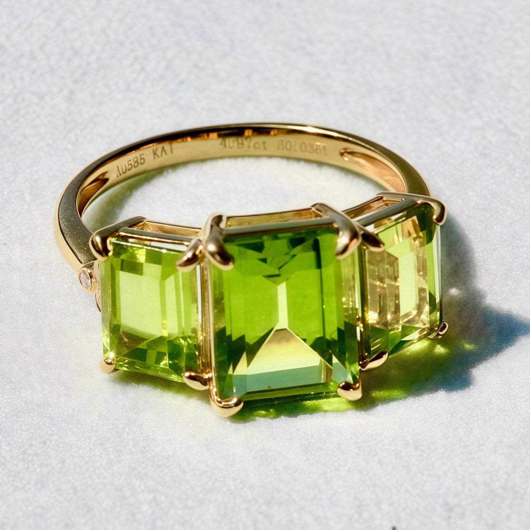 Fortune Peridot Diamond Three-Stone Ring
