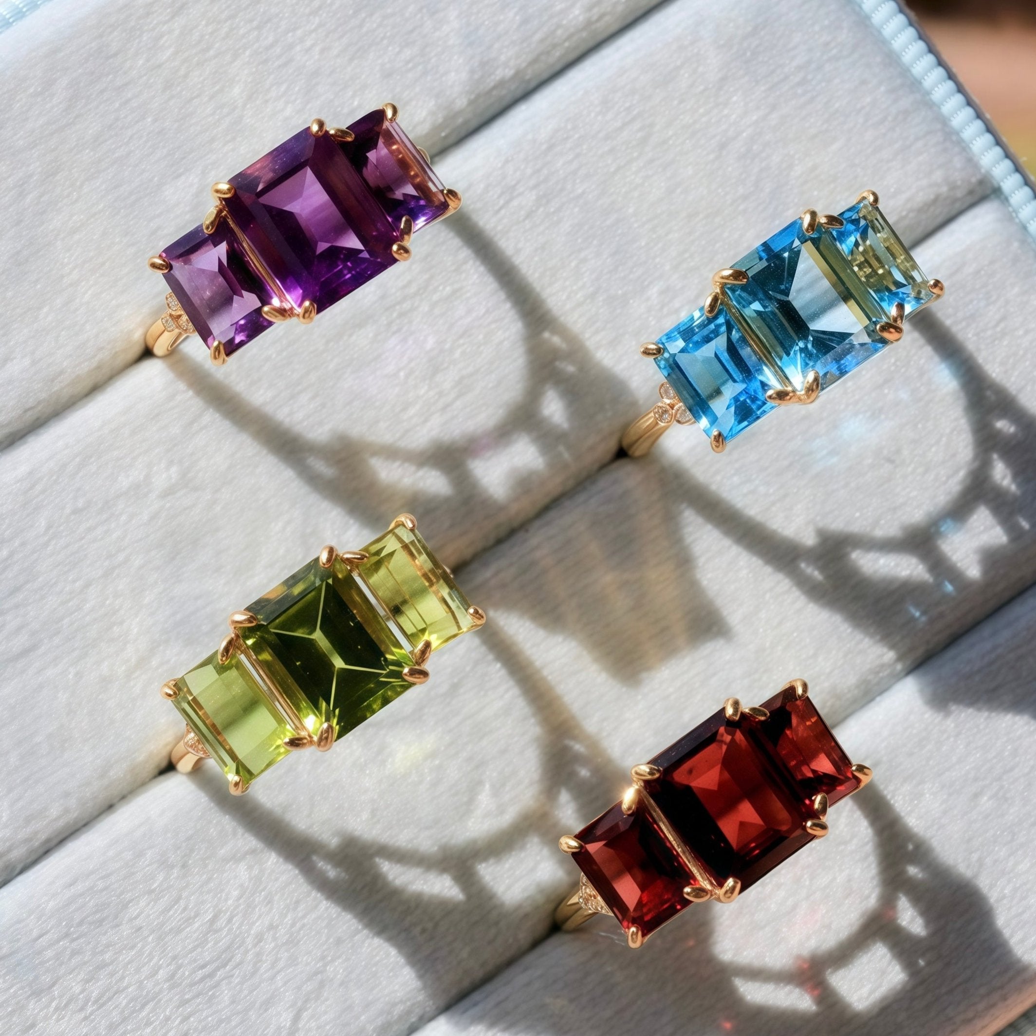 Fortune Garnet Diamond Three-Stone Ring