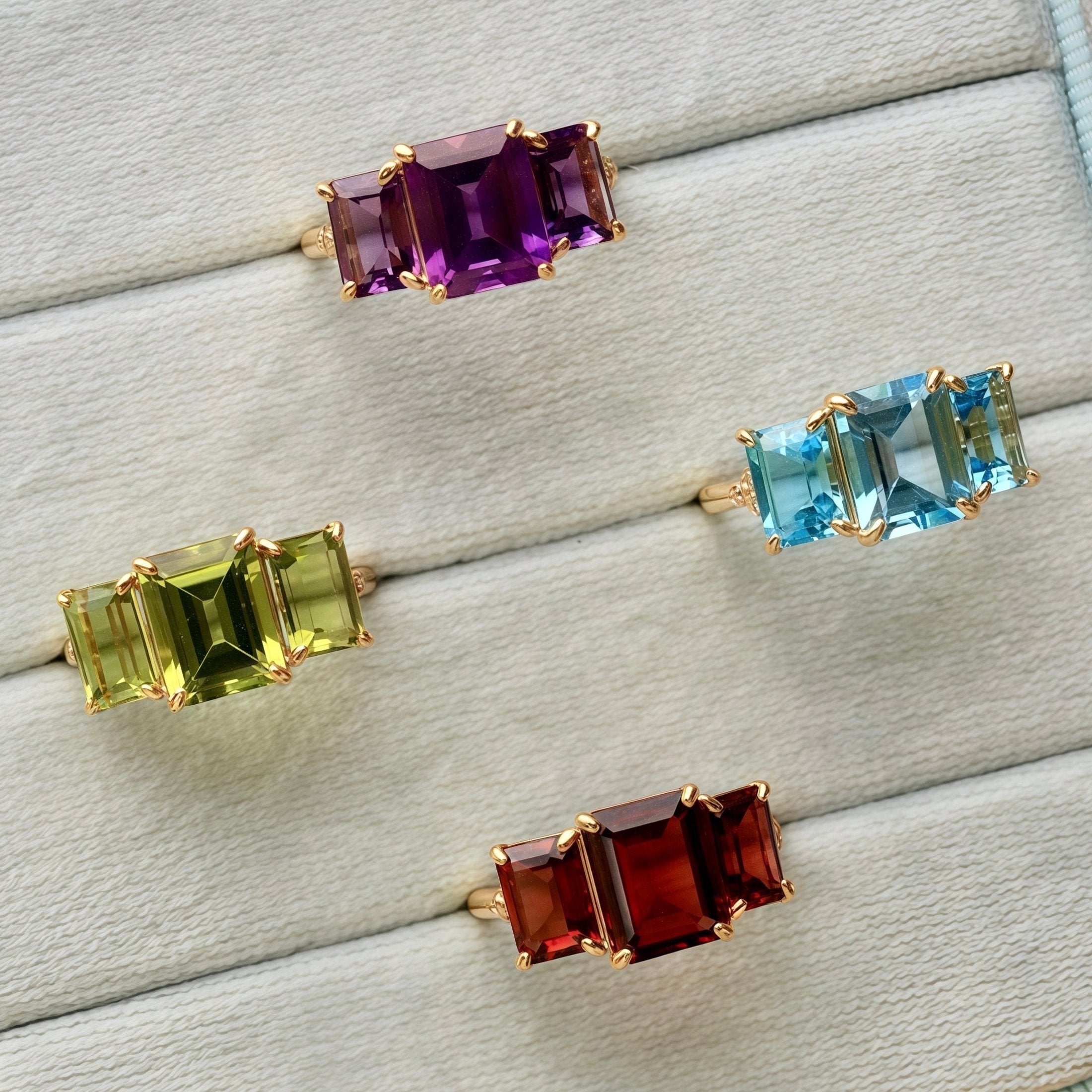 Fortune Amethyst Diamond Three-Stone Ring