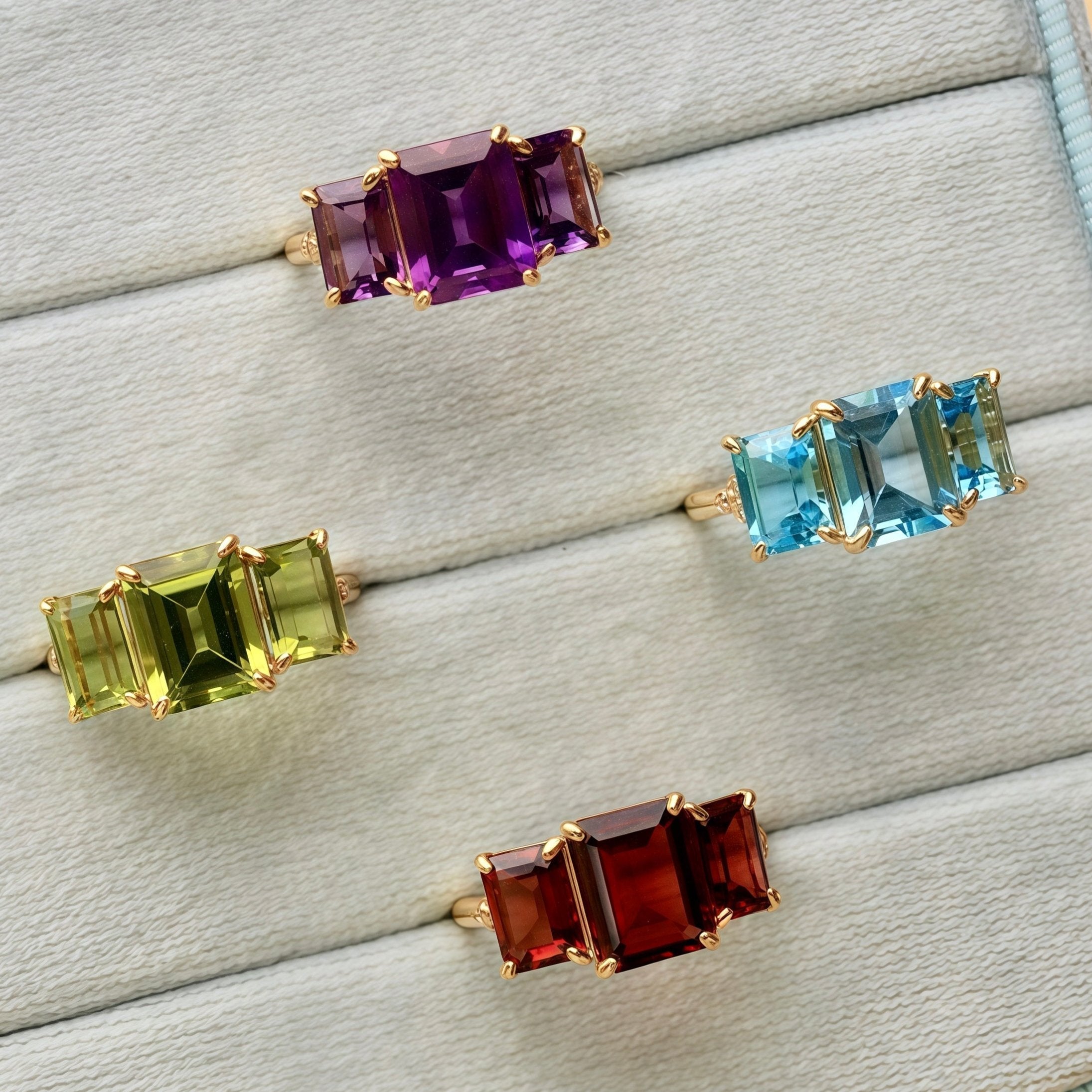 Fortune Garnet Diamond Three-Stone Ring