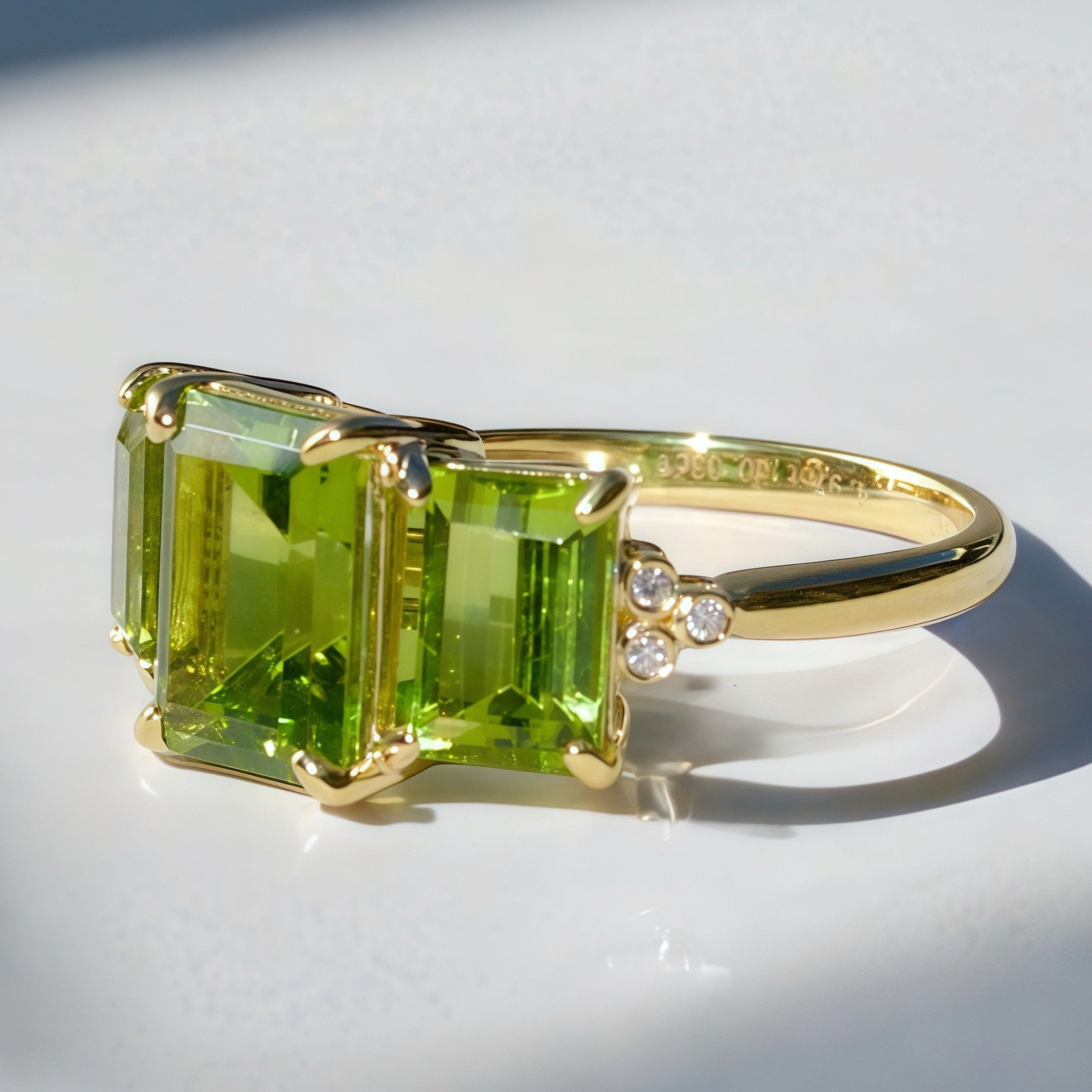 Fortune Peridot Diamond Three-Stone Ring