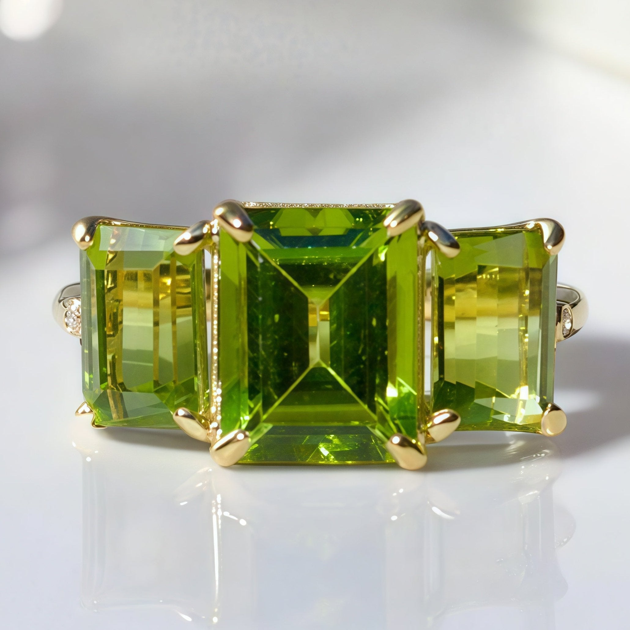 Fortune Peridot Diamond Three-Stone Ring