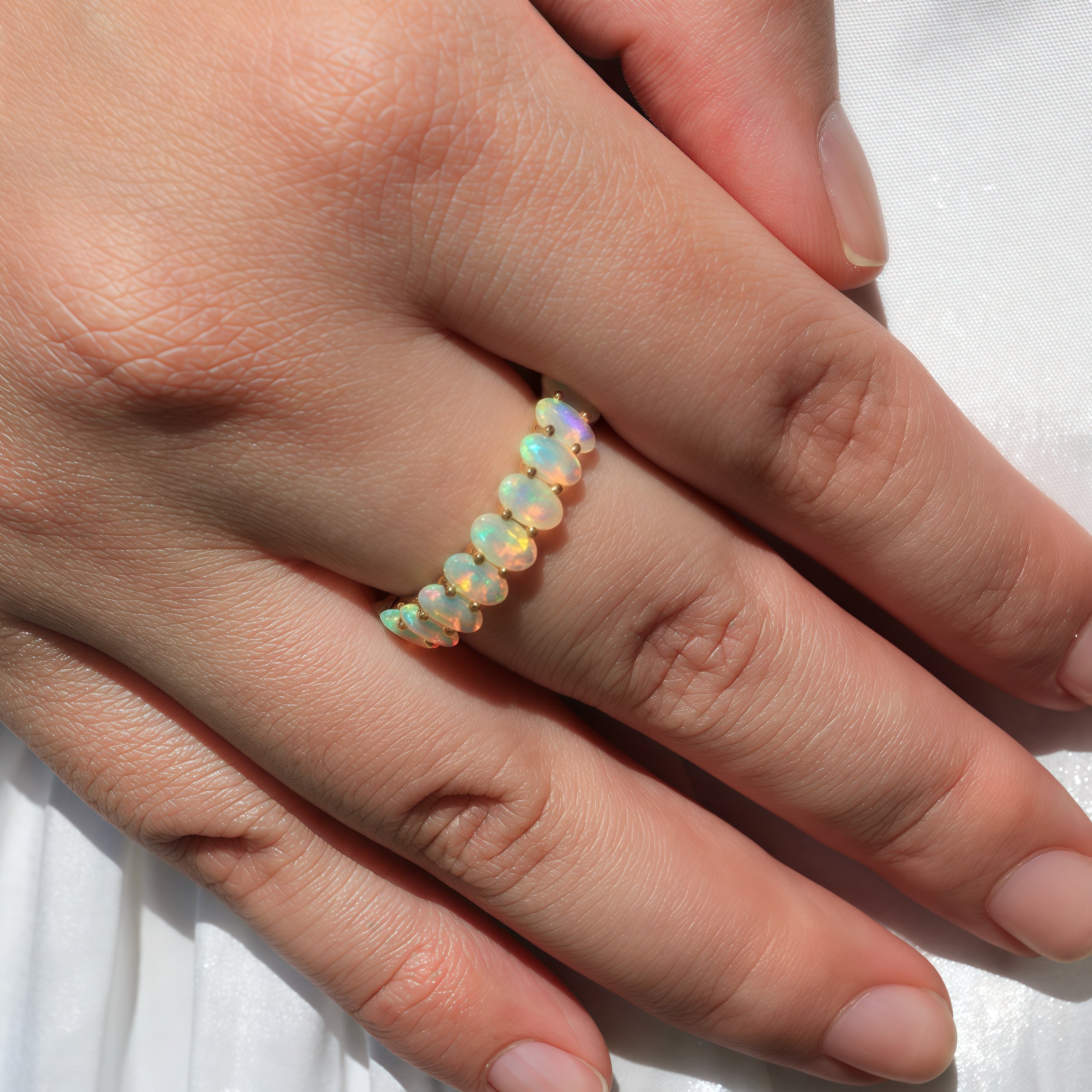 Nora Oval Fire Opal Eternity Ring