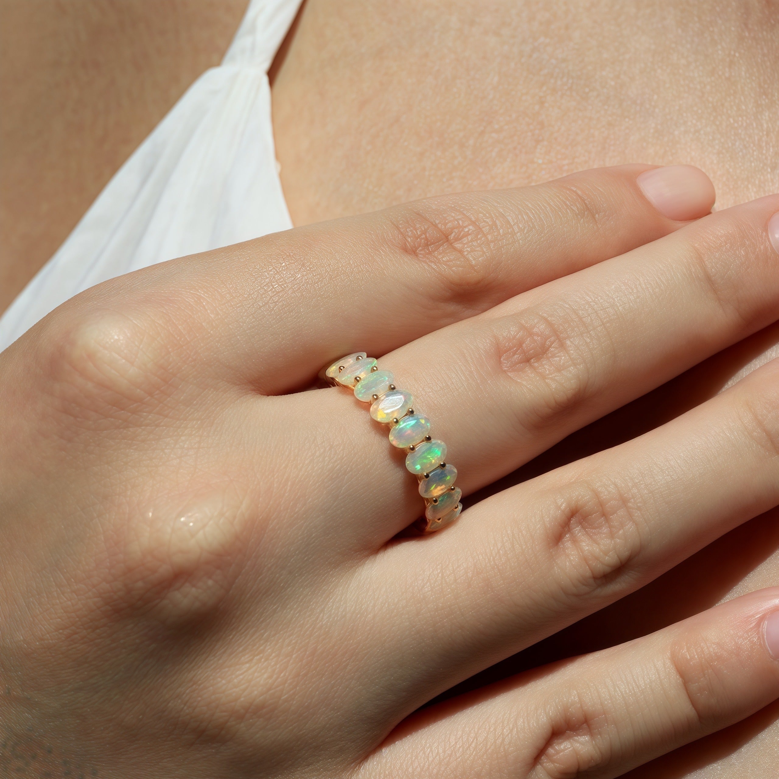 Nora Oval Fire Opal Eternity Ring