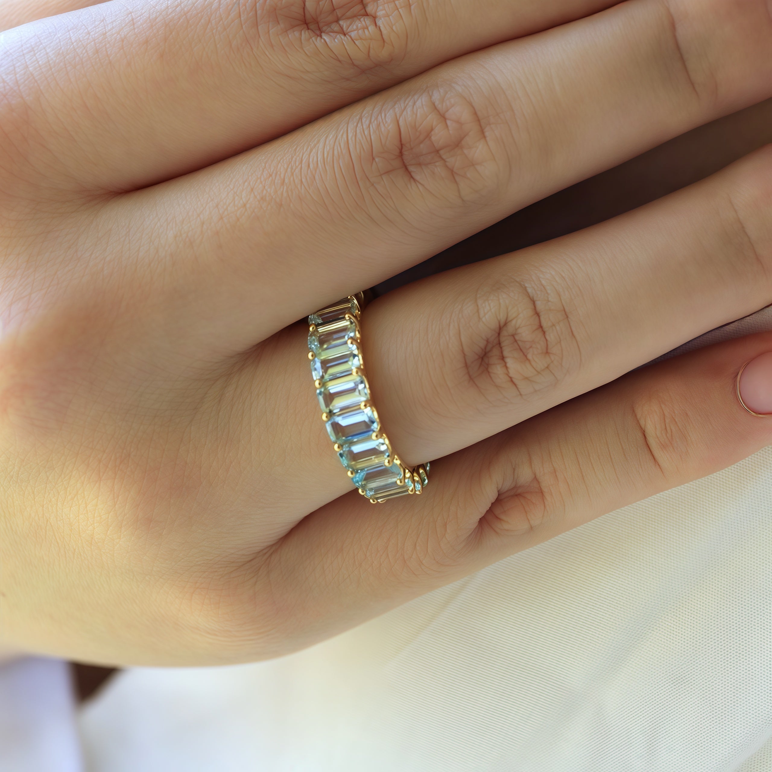 Nora Emerald-Cut Aquamarine Eternity Ring