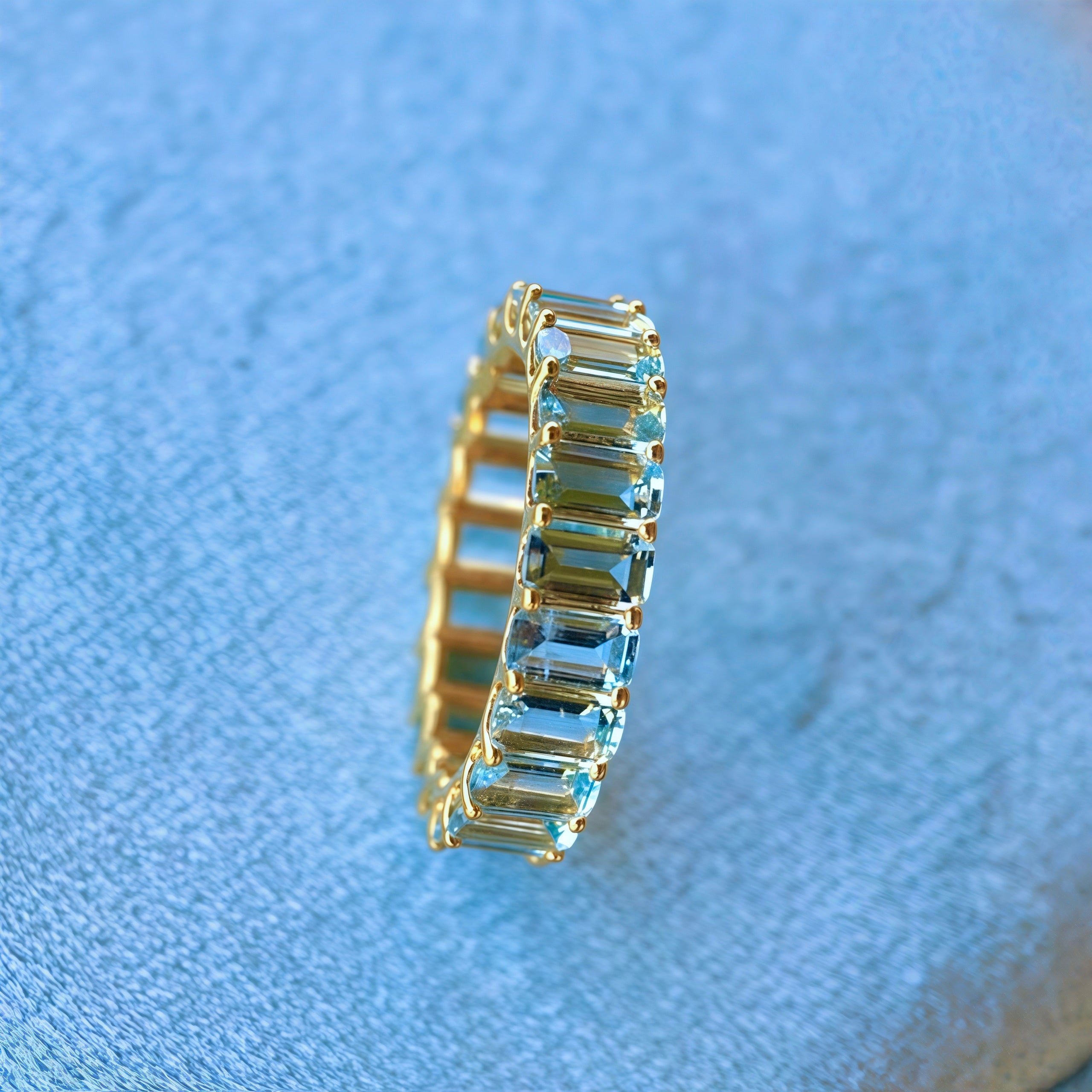 Nora Emerald-Cut Aquamarine Eternity Ring