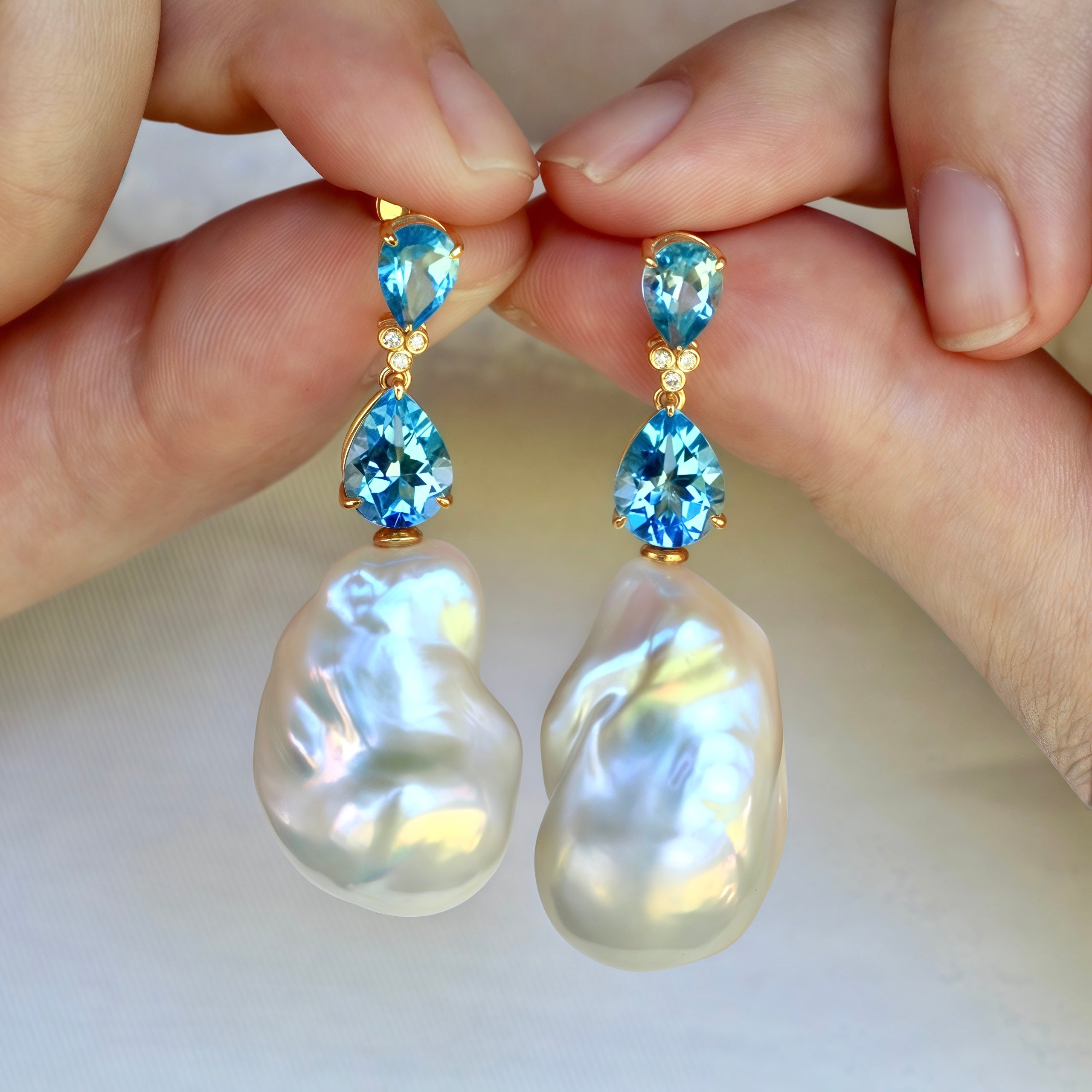 Divina Pear Topaz Diamond Baroque Pearl Convertible Drop Earrings