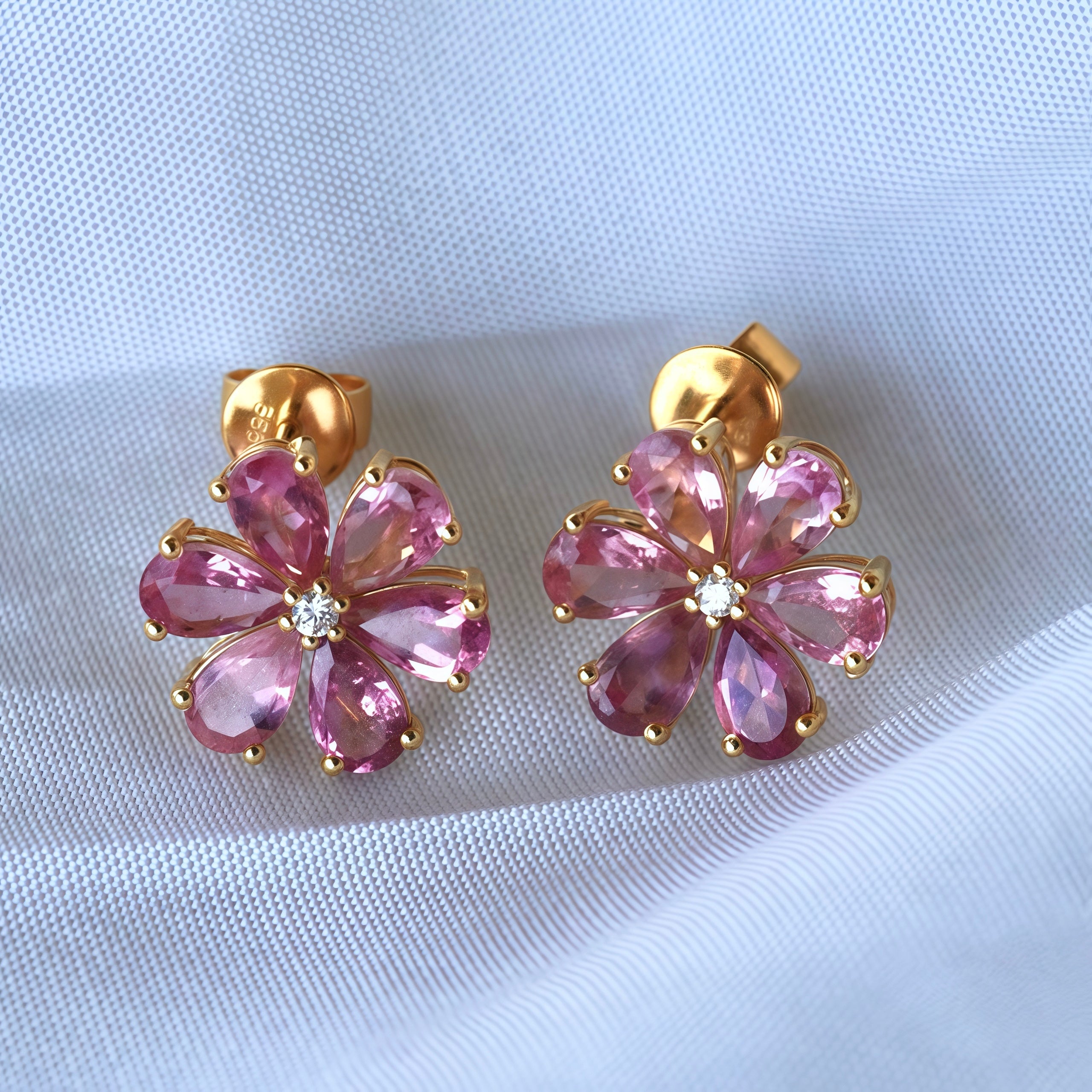 Pink tourmaline earrings - flower earrings - 18k gold earrings - gold plated earrings - small dangle earrings - Tourmaline store jewelry