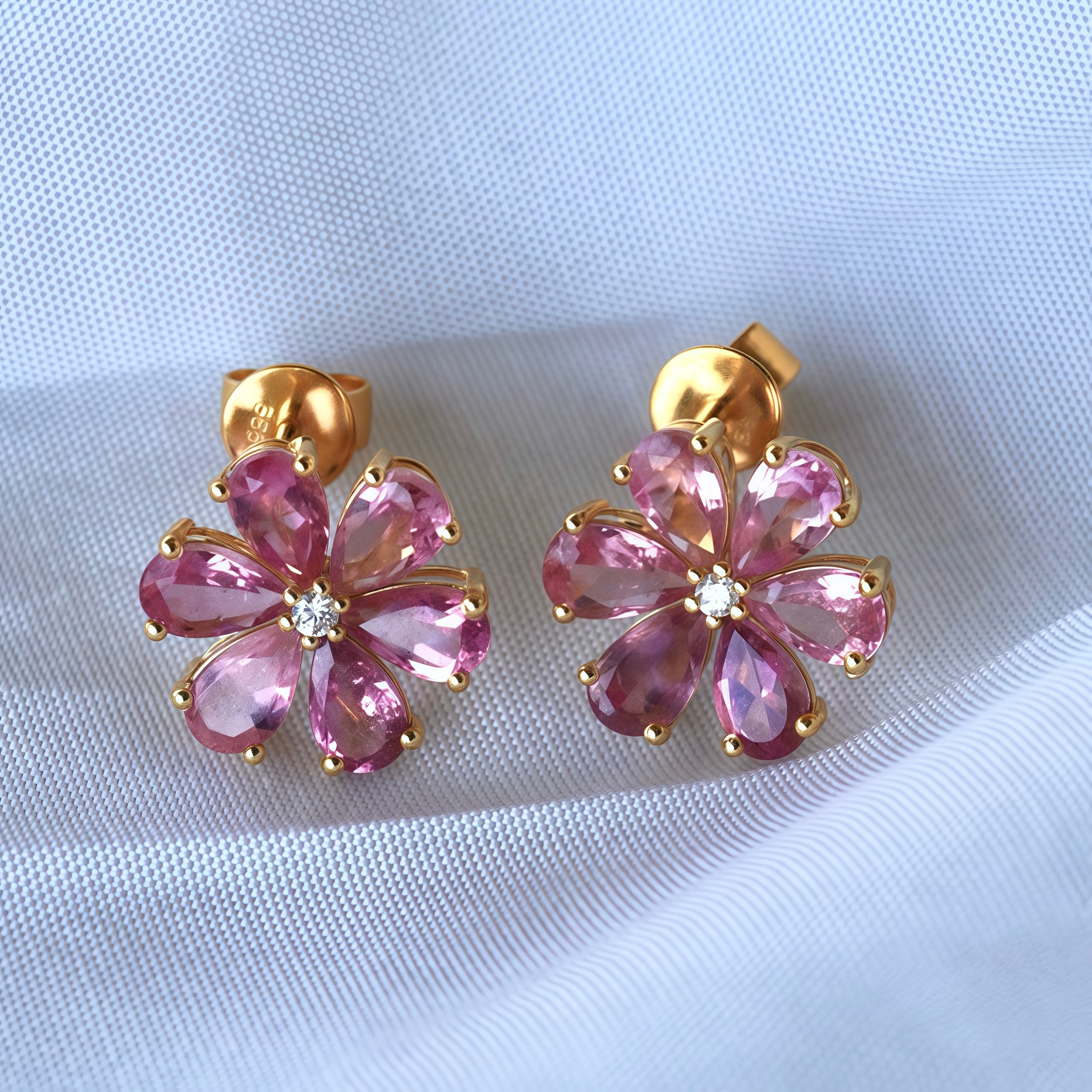Flora Blossom Pink Tourmaline Diamond Earrings