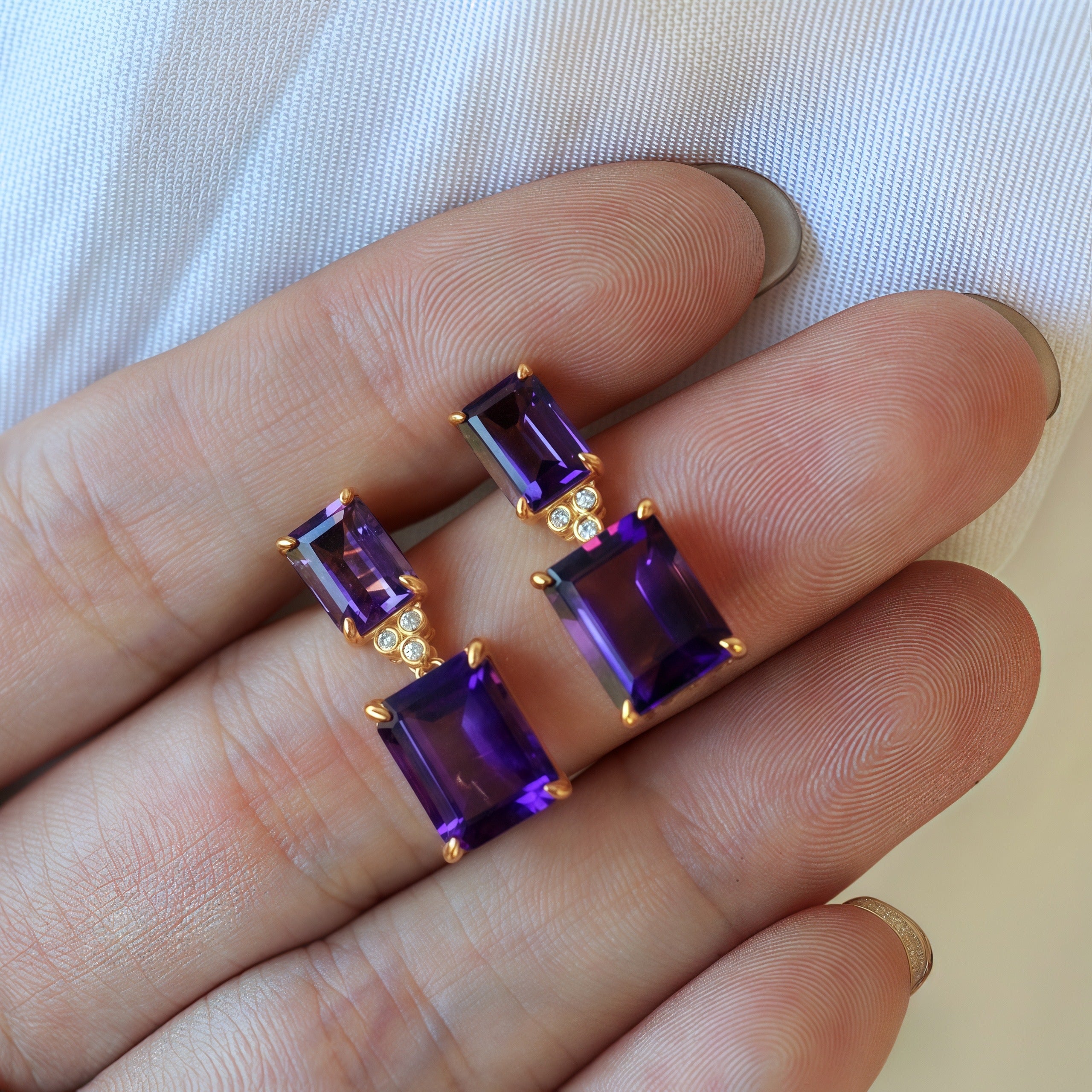Divina Emerald-Cut Amethyst Diamond Pearl Convertible Drop Earrings