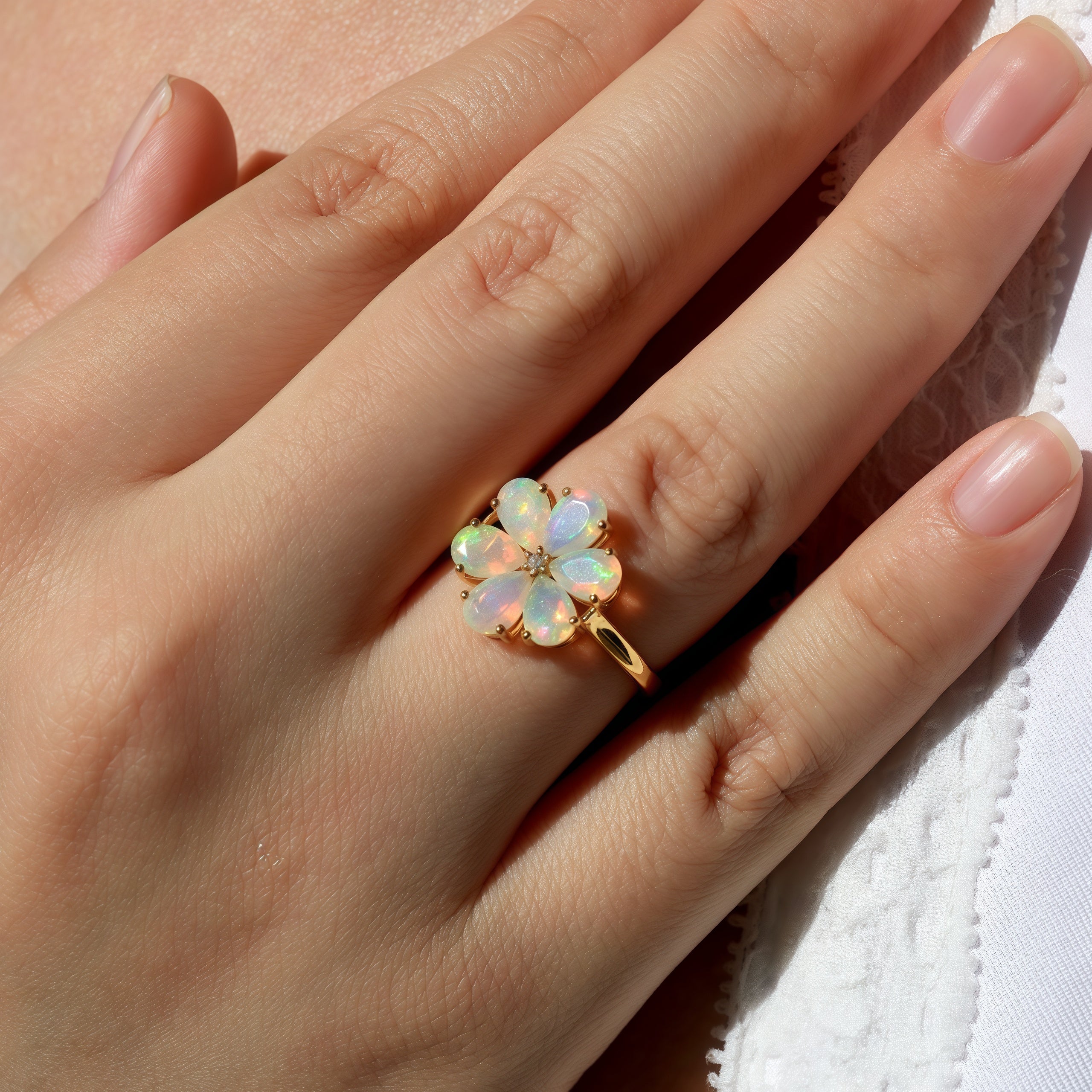 Flora Blossom Opal Diamond Ring