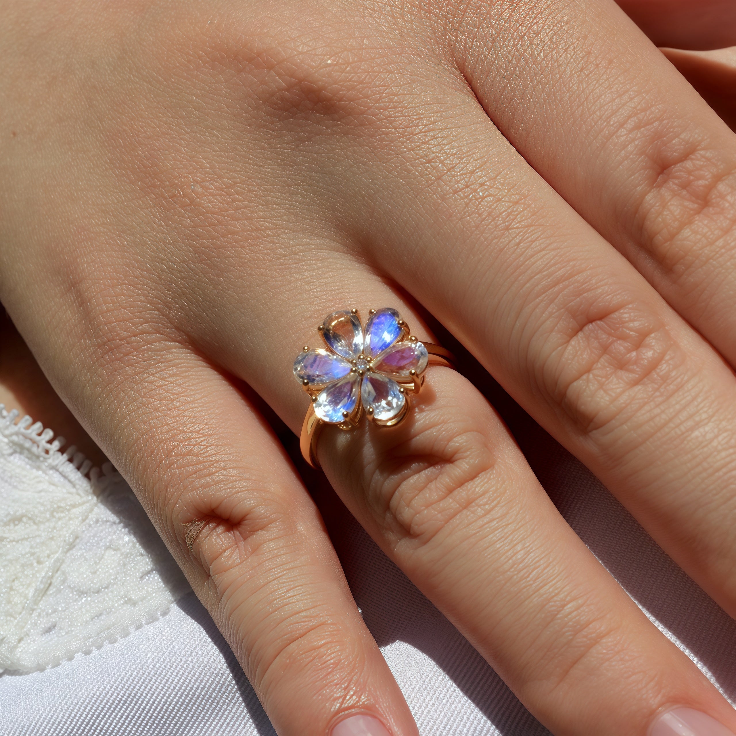 Flora Blossom Moonstone Diamond Ring