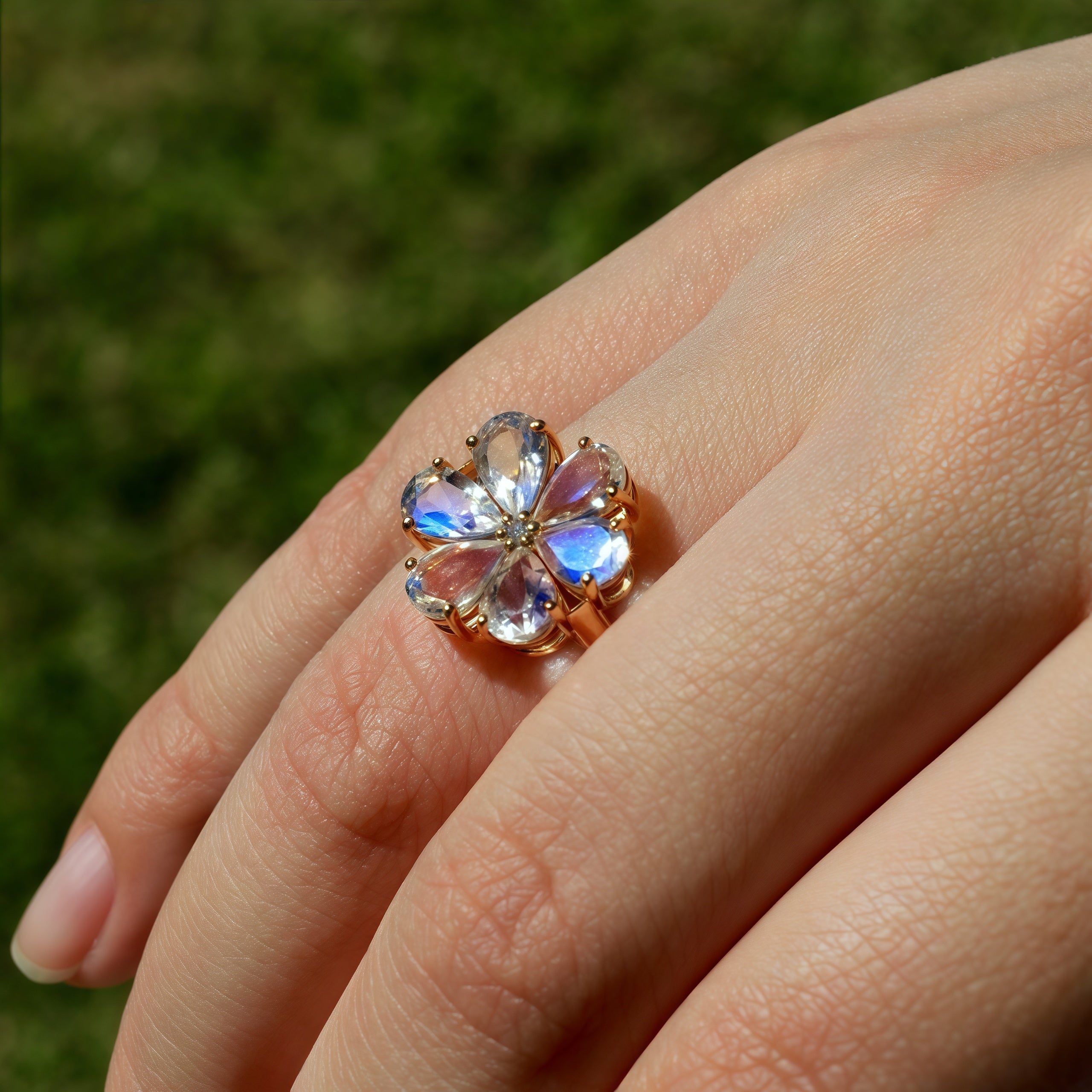 Flora Blossom Moonstone Diamond Ring