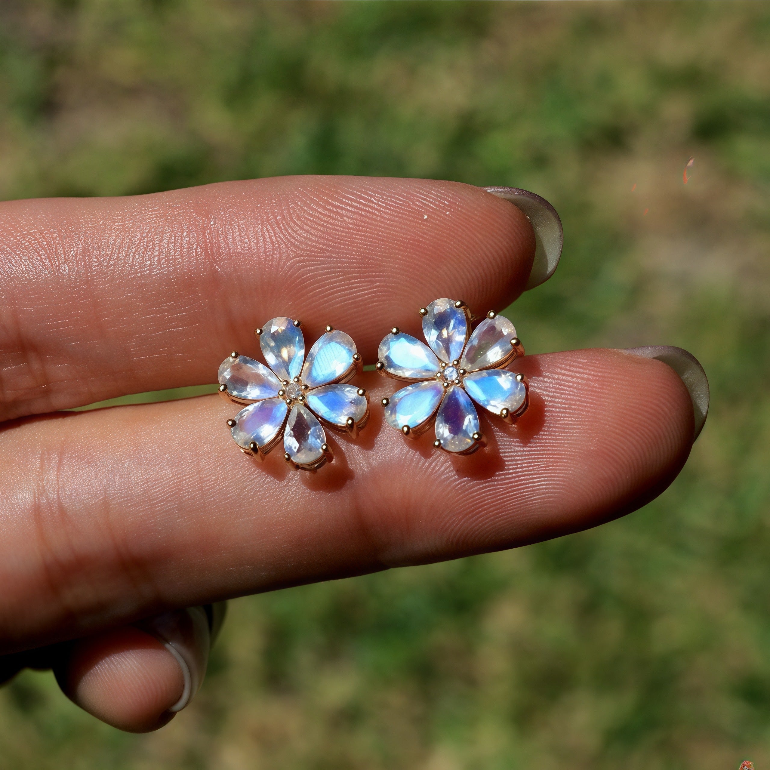 Flora Blossom Moonstone Diamond Earrings