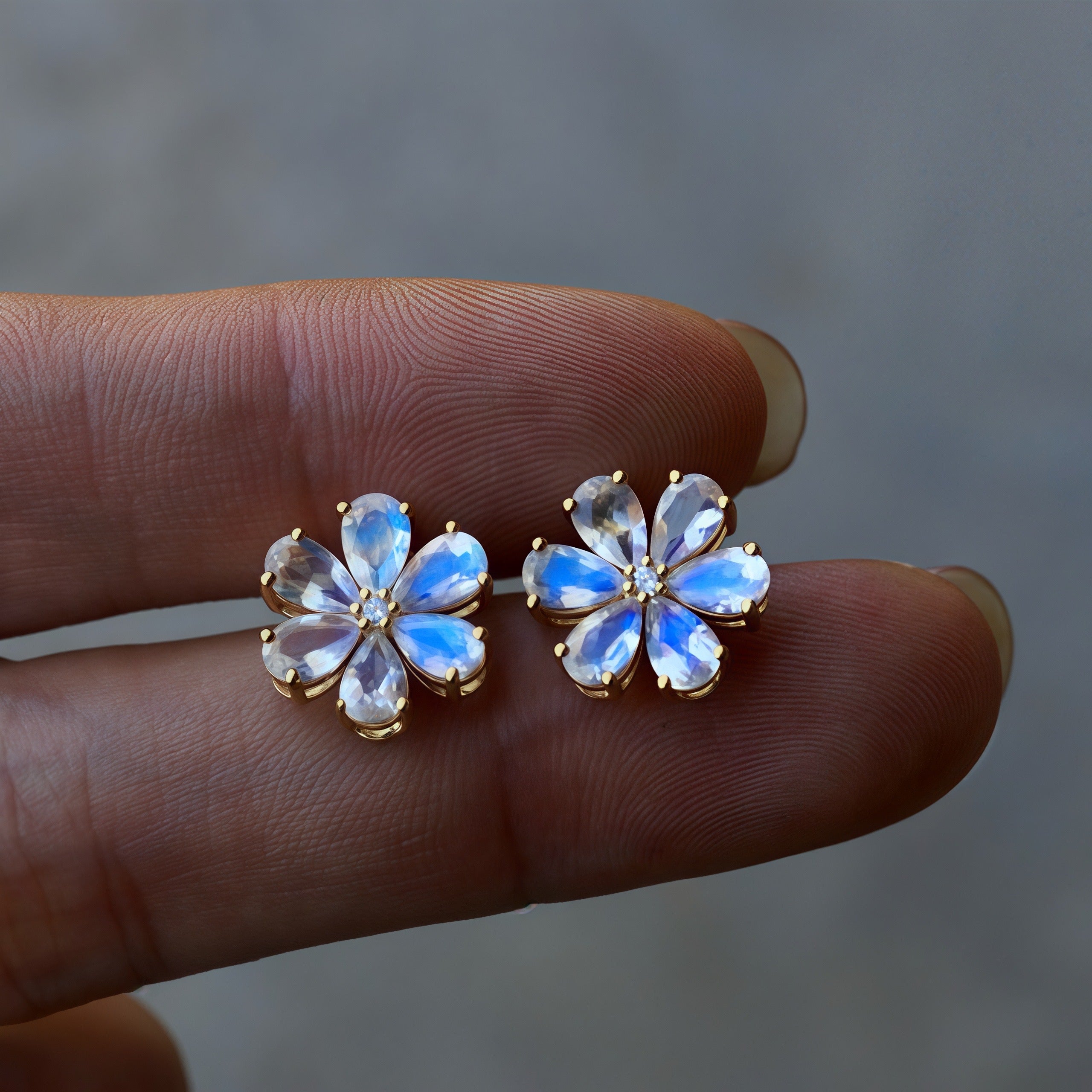 Flora Blossom Moonstone Diamond Earrings