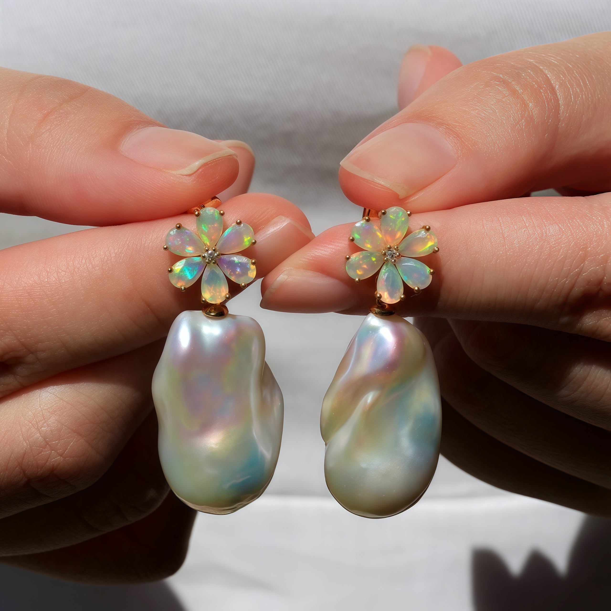Flora Blossom Opal Diamond Baroque Pearl Convertible Drop Earrings