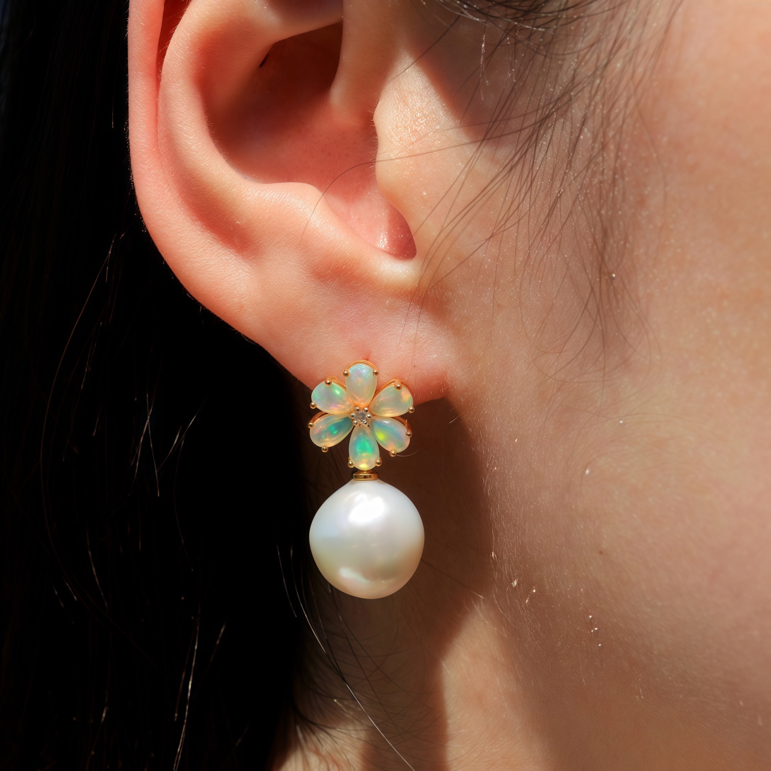 Flora Blossom Opal Diamond Pearl Convertible Drop Earrings