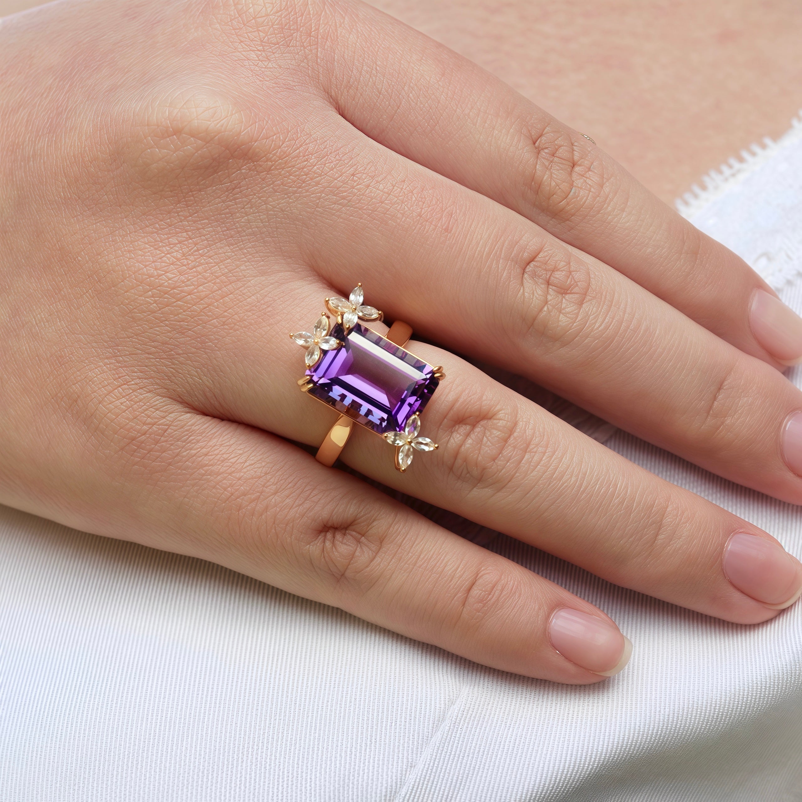 Vanessa Amethyst Diamond Butterfly Cocktail Ring