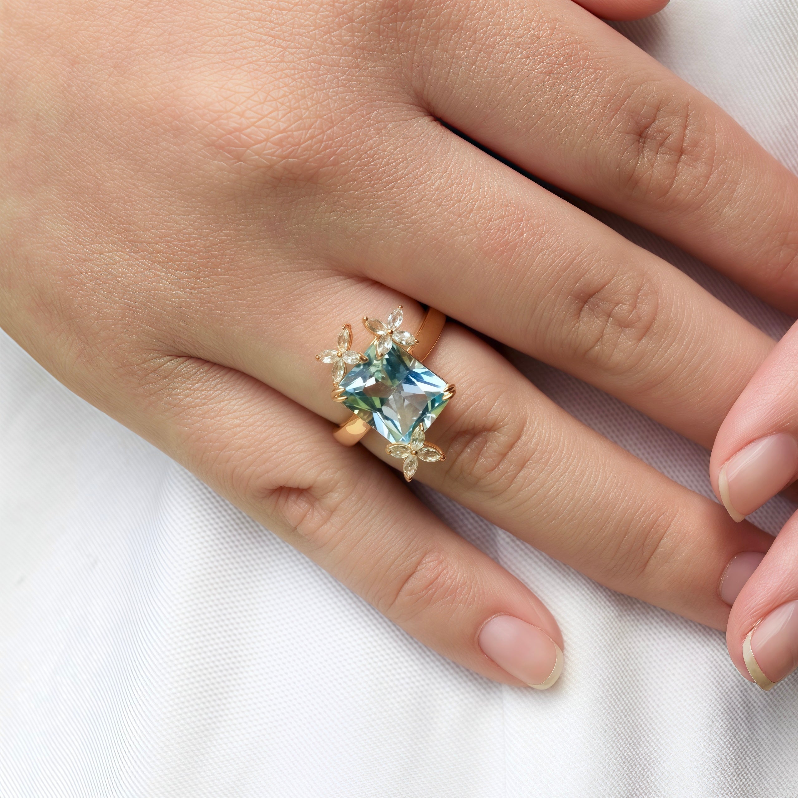 blue topaz white sapphire butterfly ring